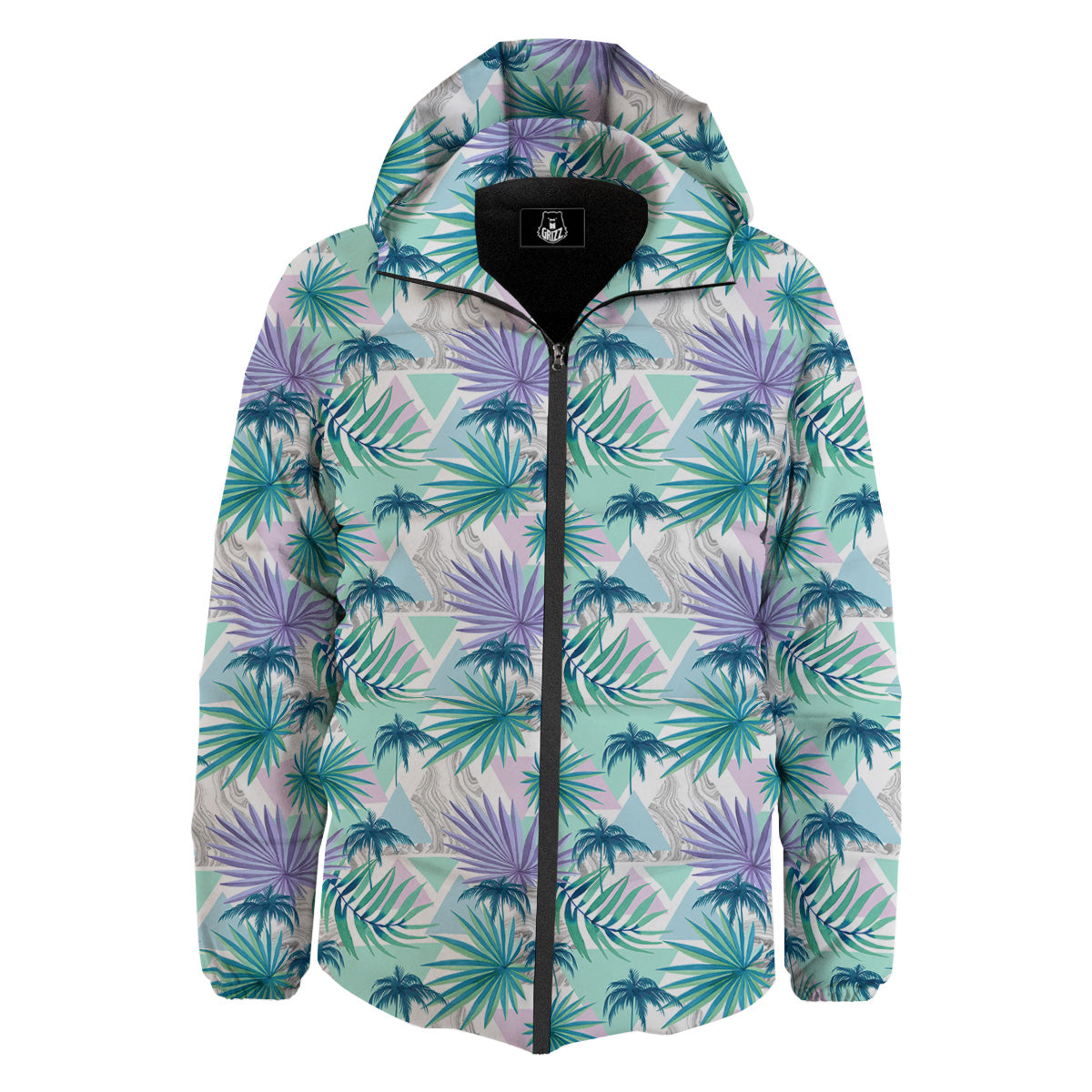 Tropical Leaf And Triangles Pastel Print Pattern Down Jacket-grizzshop
