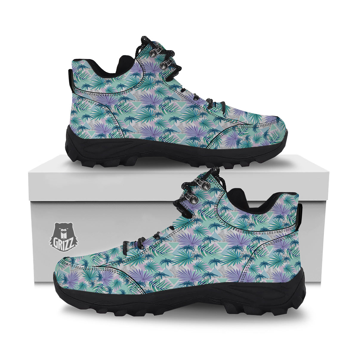 Tropical Leaf And Triangles Pastel Print Pattern Hiking Shoes-grizzshop