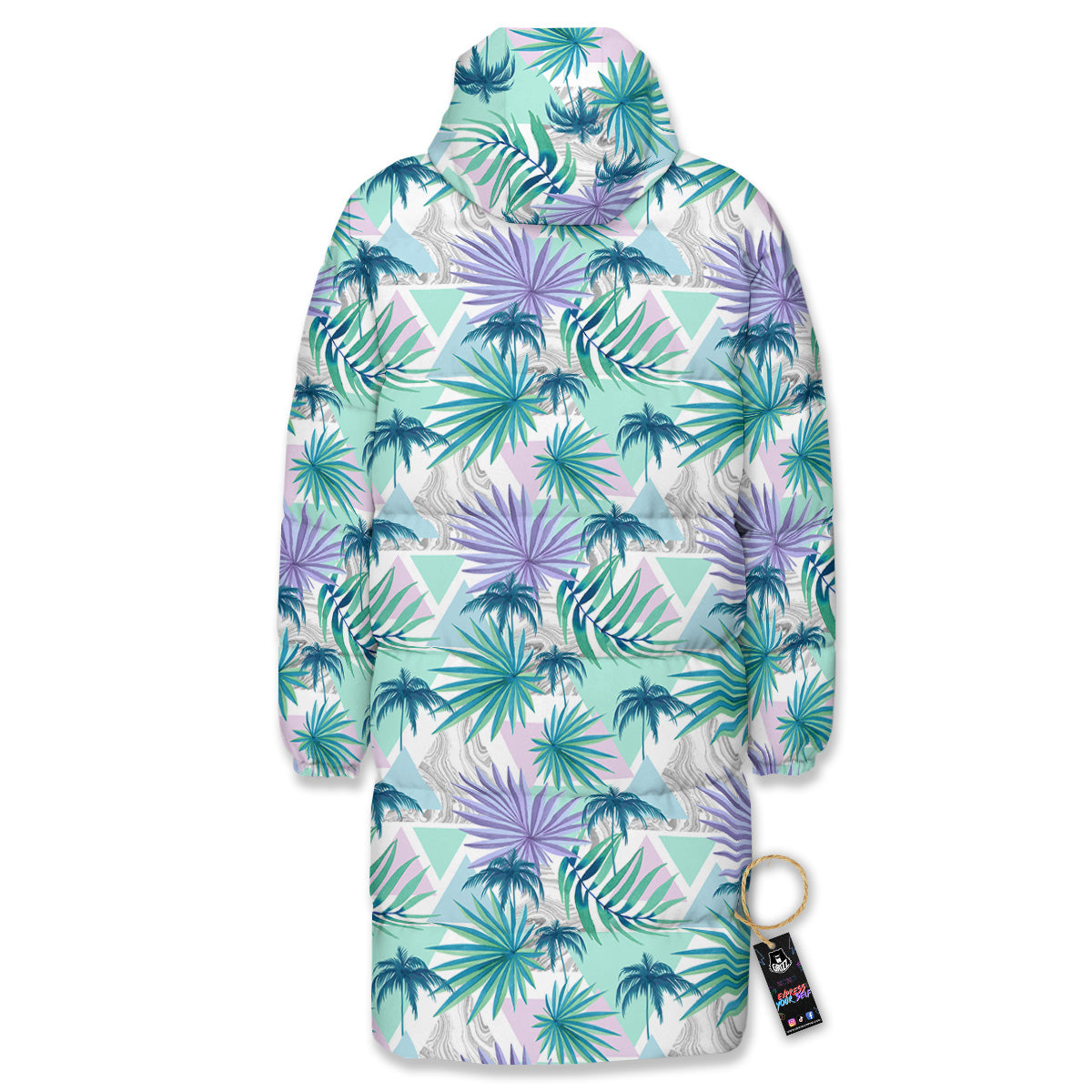 Tropical Leaf And Triangles Pastel Print Pattern Long Down Jacket-grizzshop