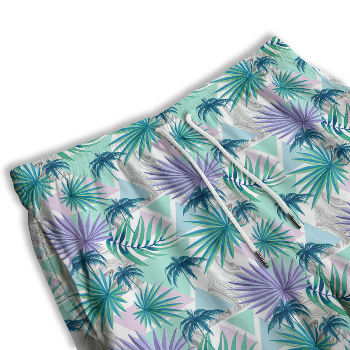 Tropical Leaf And Triangles Pastel Print Pattern Men's Athletic Shorts