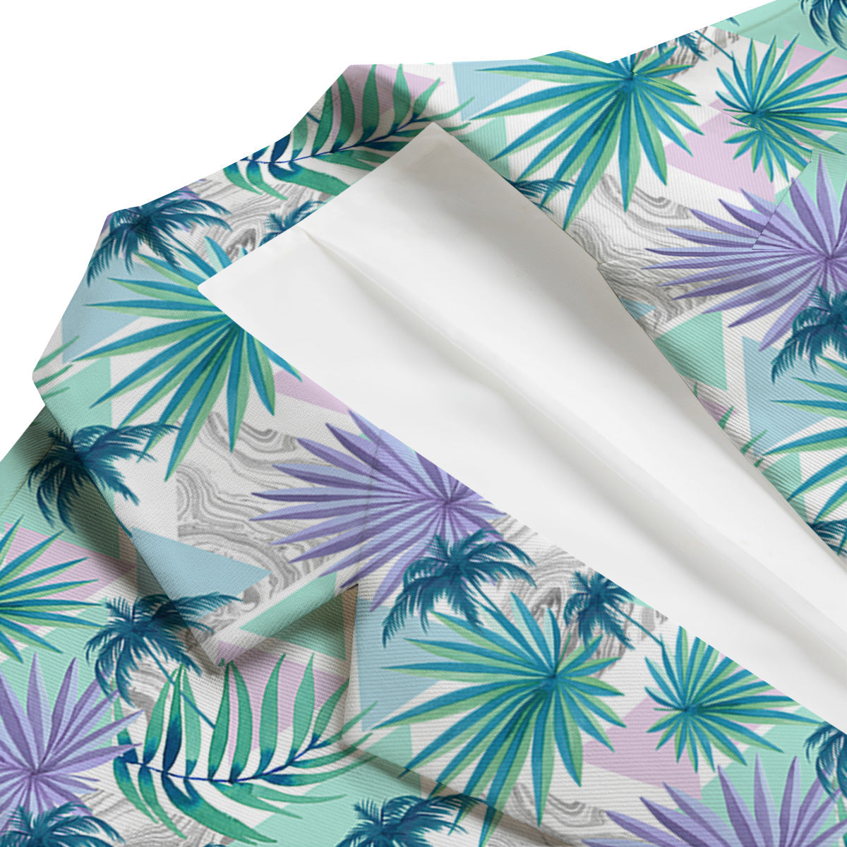 Tropical Leaf And Triangles Pastel Print Pattern Men's Blazer-grizzshop