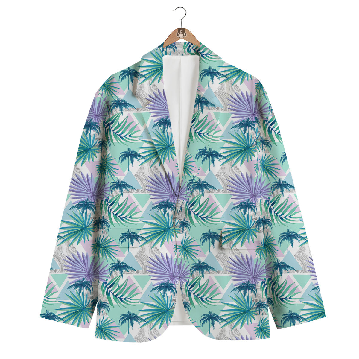Tropical Leaf And Triangles Pastel Print Pattern Men's Blazer-grizzshop