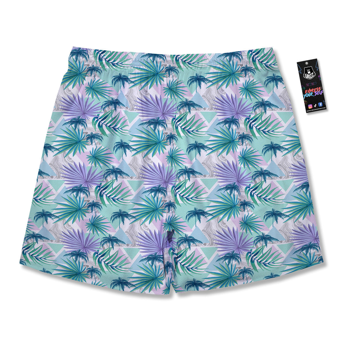 Tropical Leaf And Triangles Pastel Print Pattern Men's Running Shorts-grizzshop