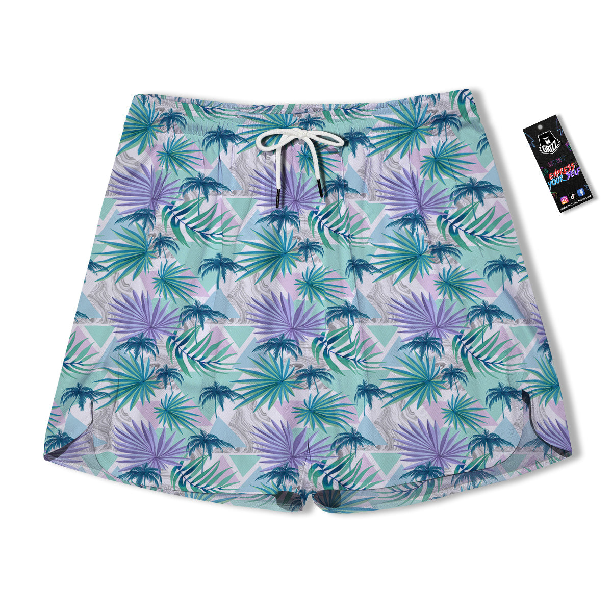 Tropical Leaf And Triangles Pastel Print Pattern Men's Running Shorts-grizzshop