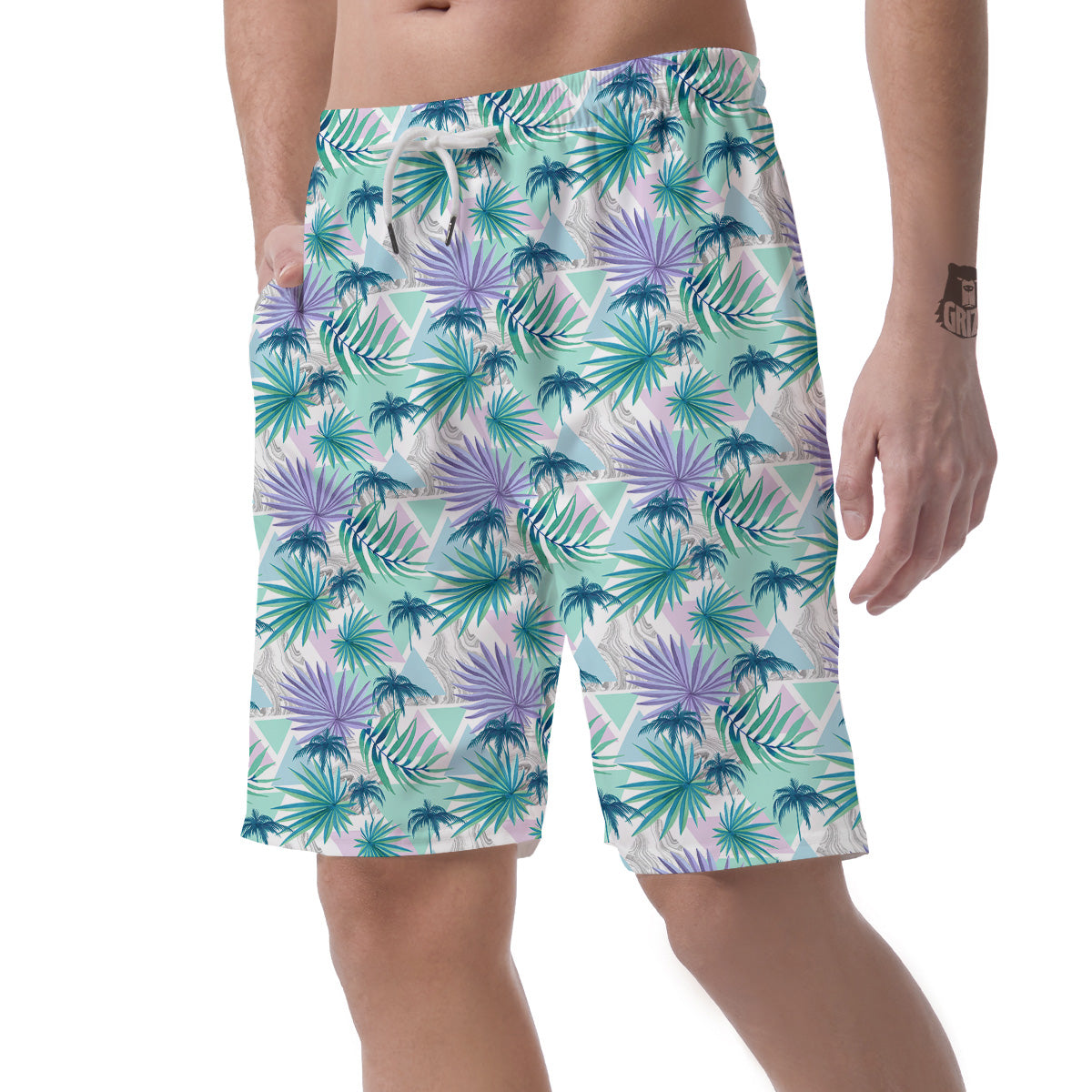 Tropical Leaf And Triangles Pastel Print Pattern Men's Shorts-grizzshop