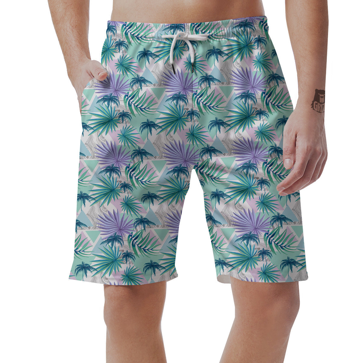 Tropical Leaf And Triangles Pastel Print Pattern Men's Shorts-grizzshop