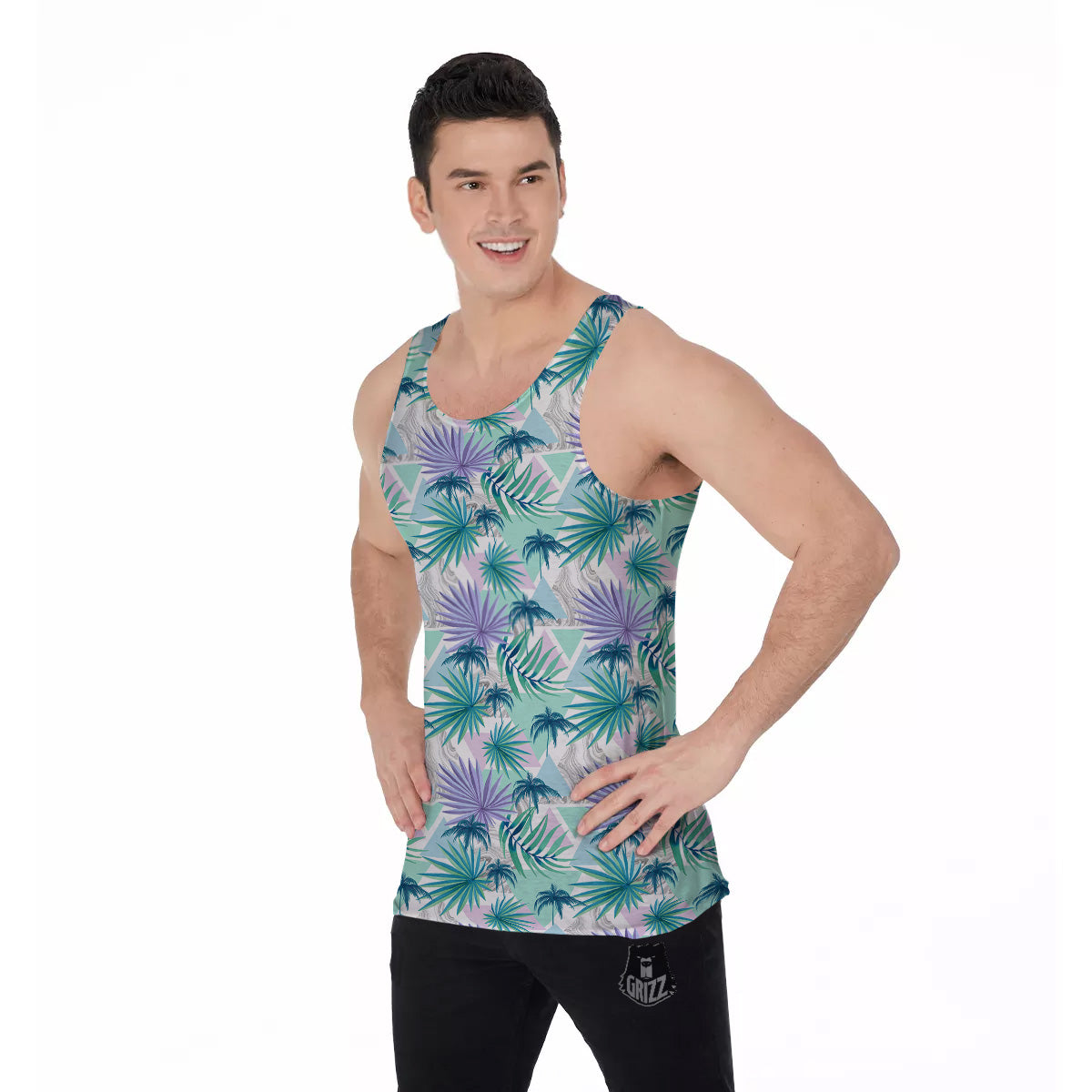 Tropical Leaf And Triangles Pastel Print Pattern Men's Tank Top-grizzshop