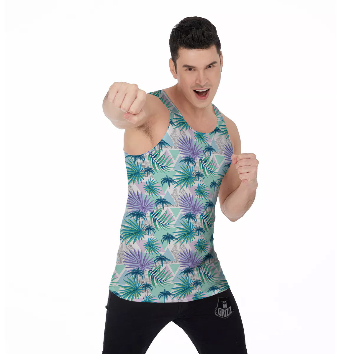 Tropical Leaf And Triangles Pastel Print Pattern Men's Tank Top-grizzshop