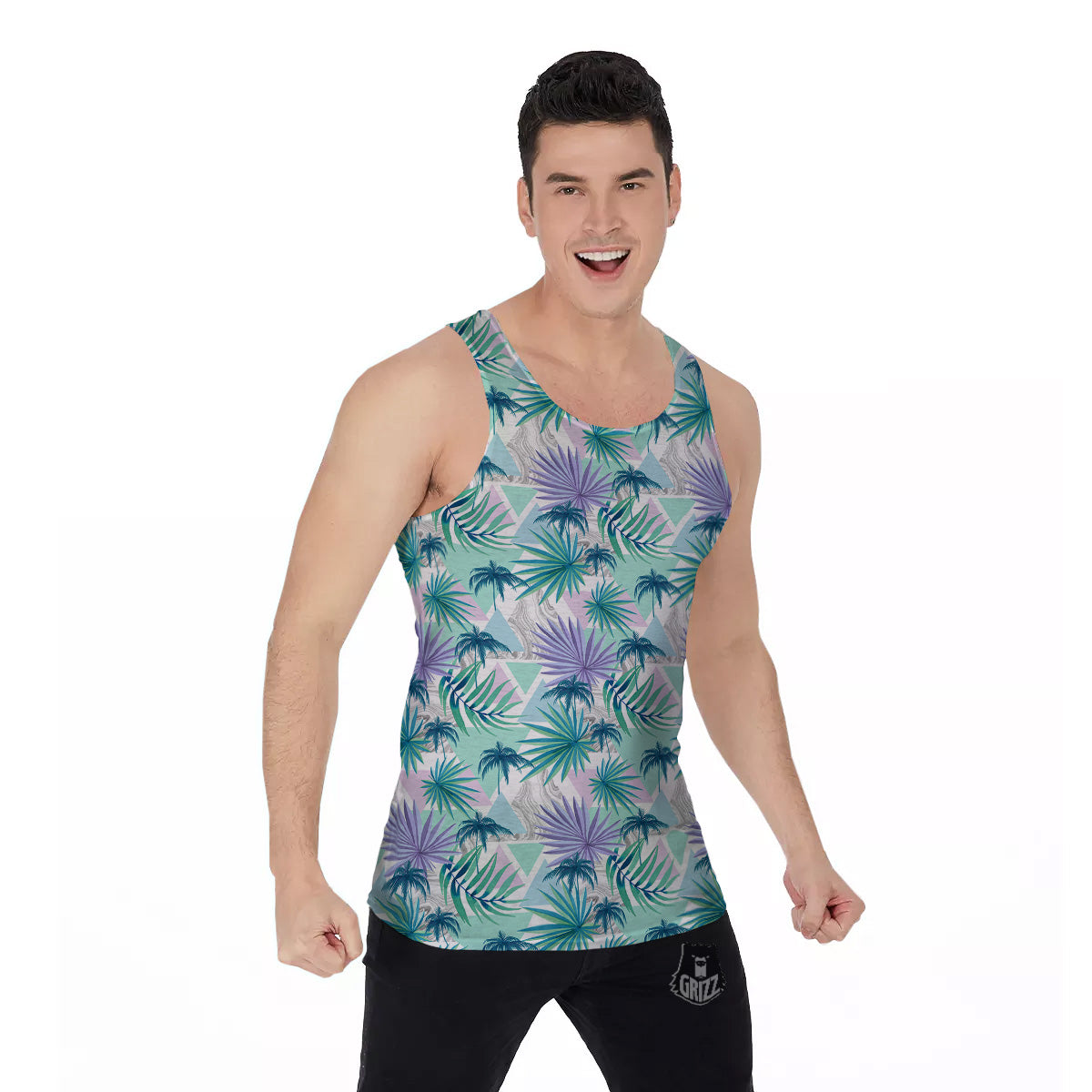 Tropical Leaf And Triangles Pastel Print Pattern Men's Tank Top-grizzshop