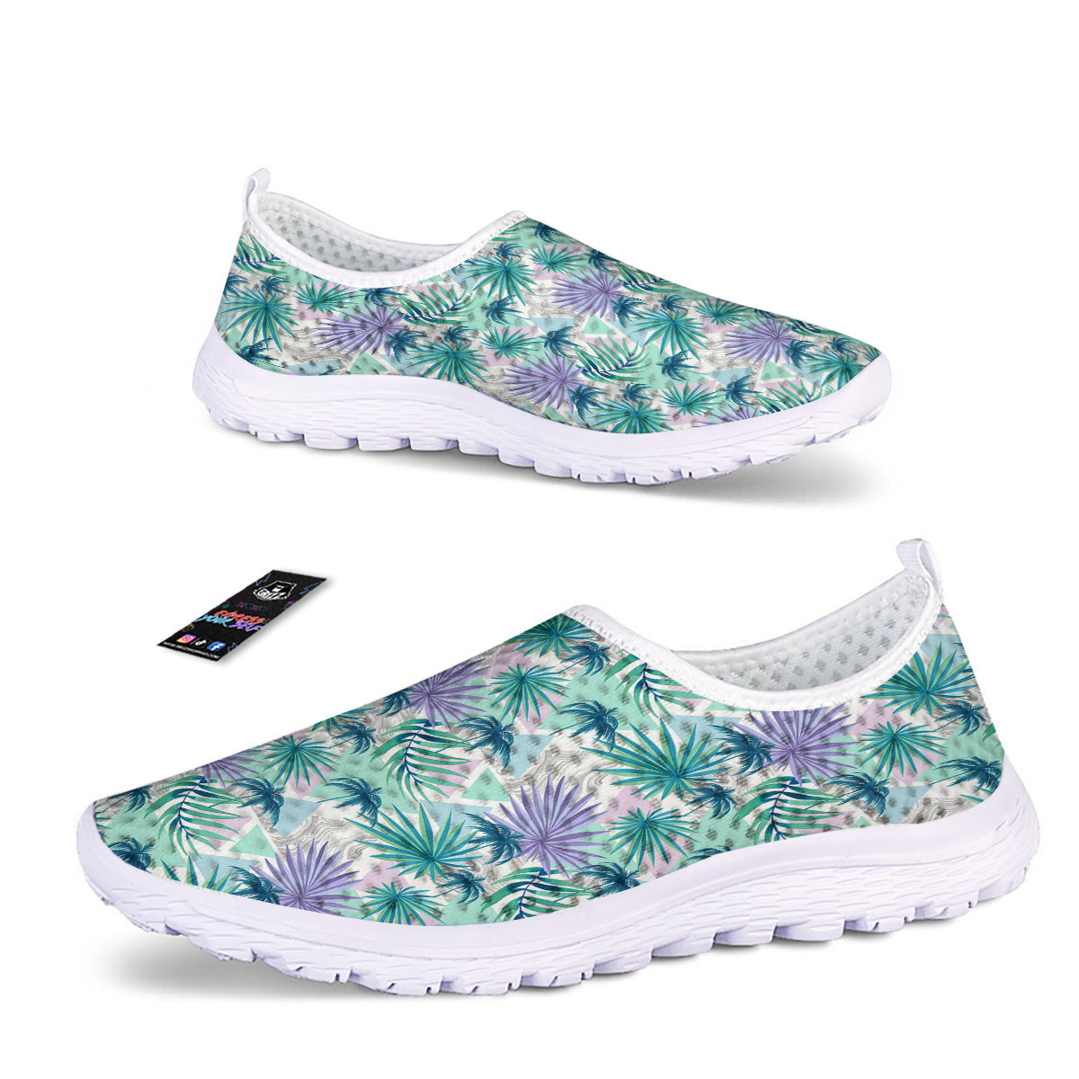 Tropical Leaf And Triangles Pastel Print Pattern Nurse Shoes-grizzshop