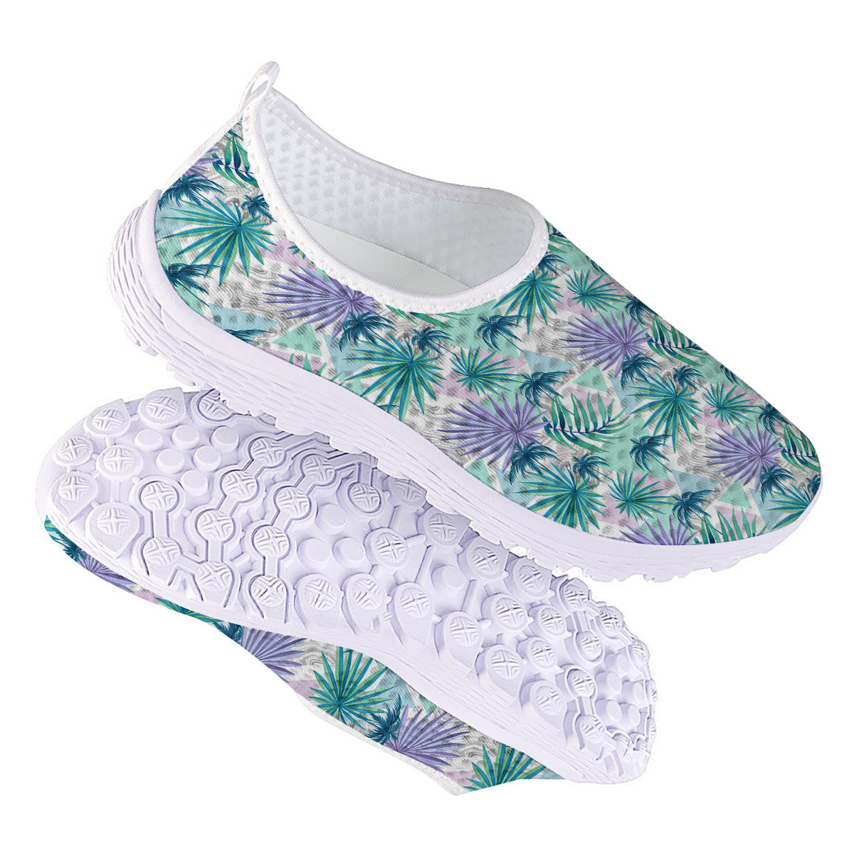 Tropical Leaf And Triangles Pastel Print Pattern Nurse Shoes-grizzshop