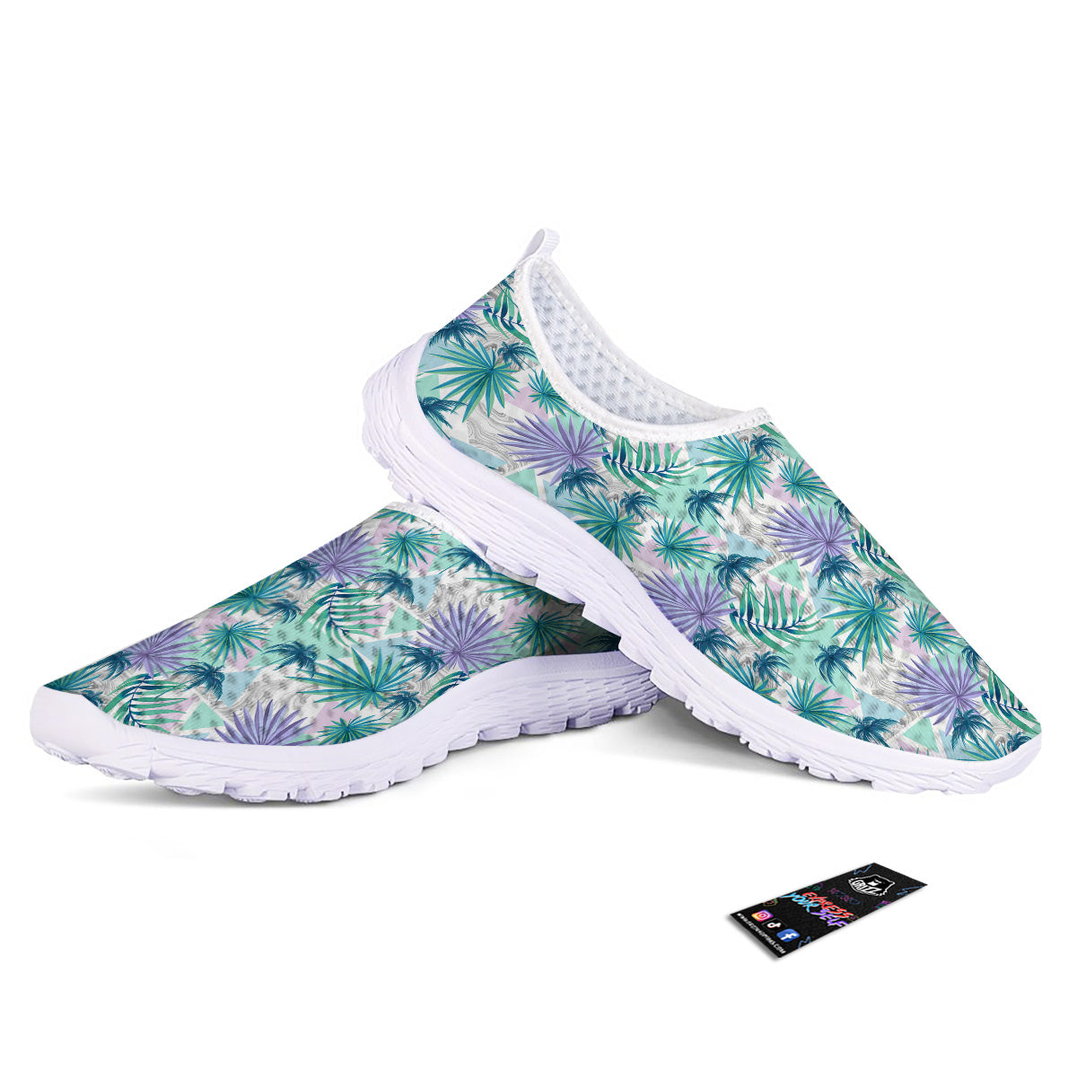 Tropical Leaf And Triangles Pastel Print Pattern Nurse Shoes-grizzshop
