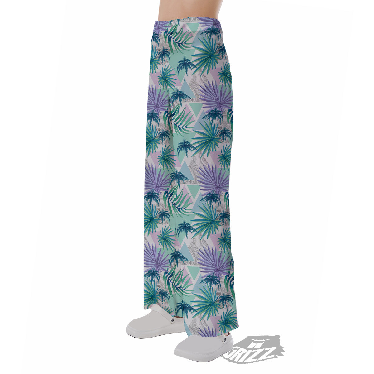 Tropical Leaf And Triangles Pastel Print Pattern Pajama Pants-grizzshop