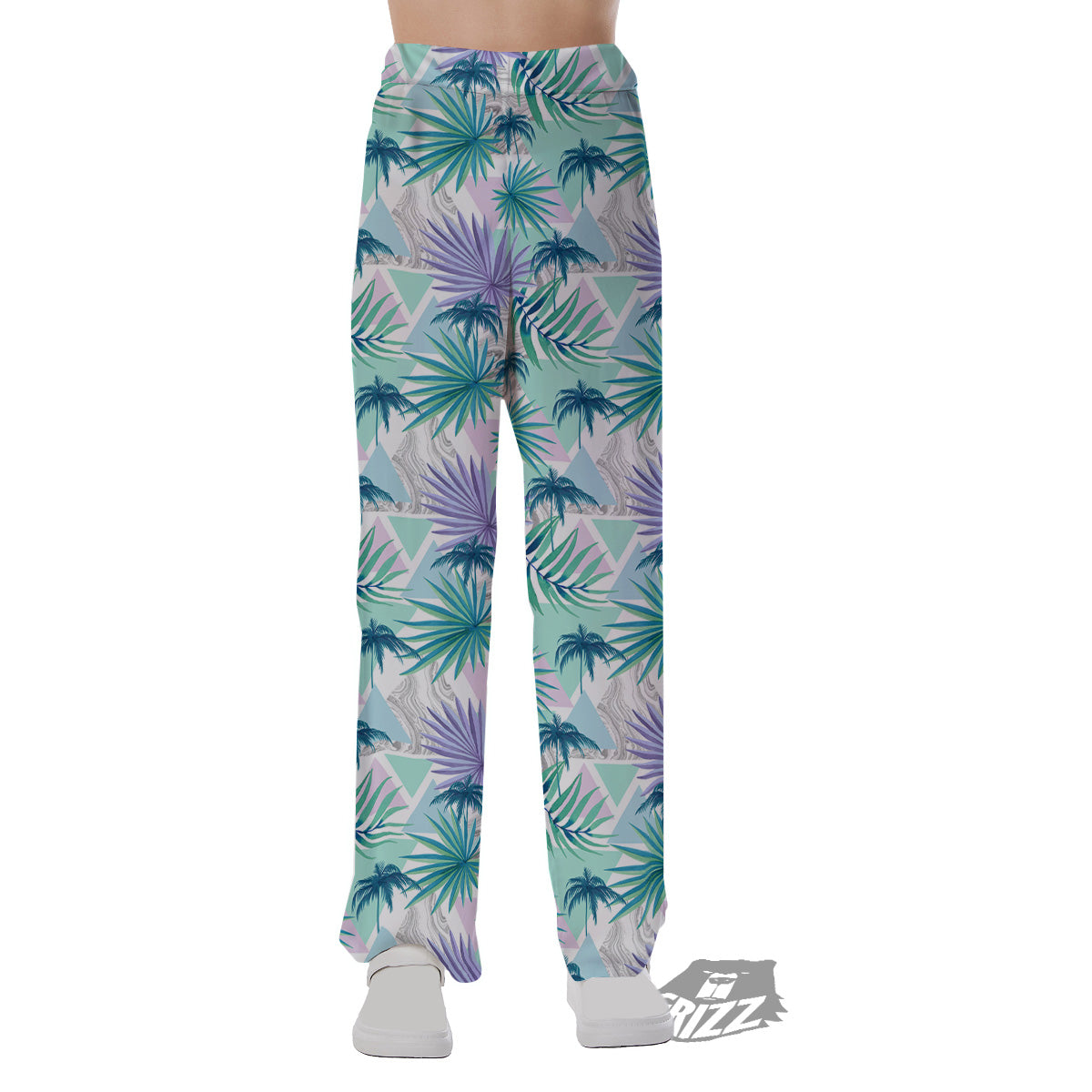 Tropical Leaf And Triangles Pastel Print Pattern Pajama Pants-grizzshop