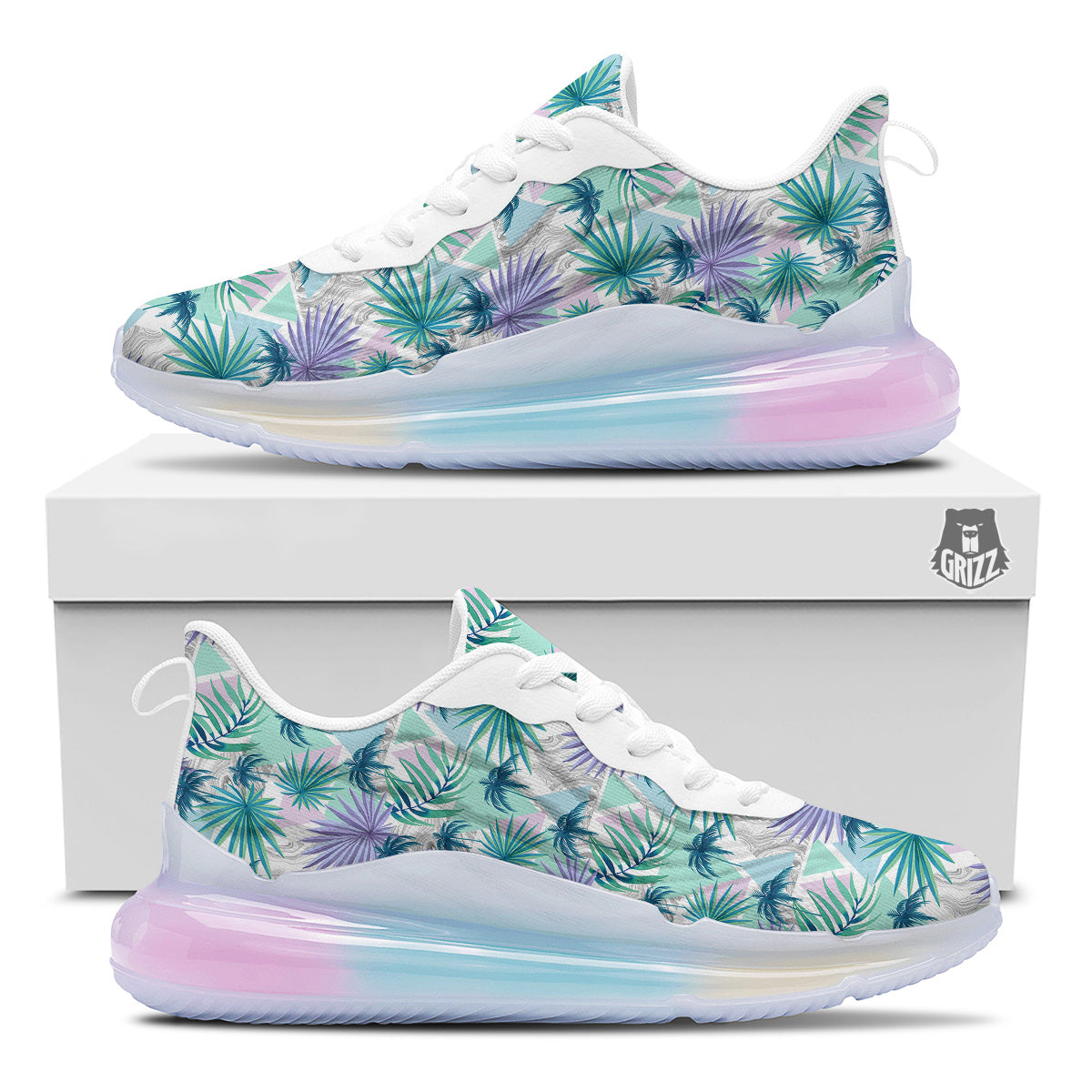 Tropical Leaf And Triangles Pastel Print Pattern Running Sneakers-grizzshop