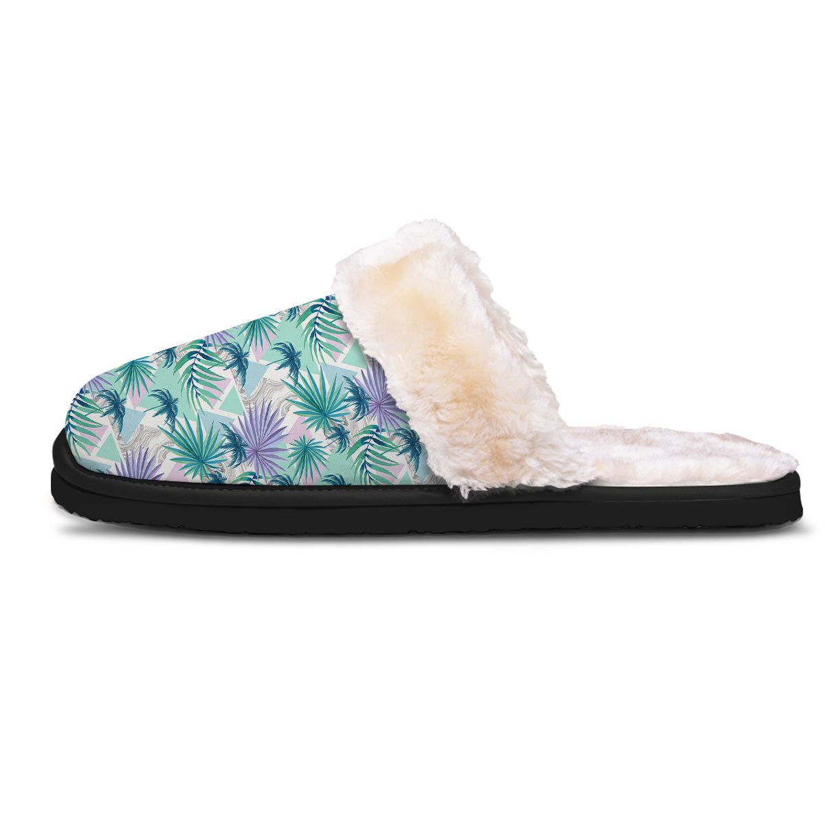 Tropical Leaf And Triangles Pastel Print Pattern Slippers-grizzshop