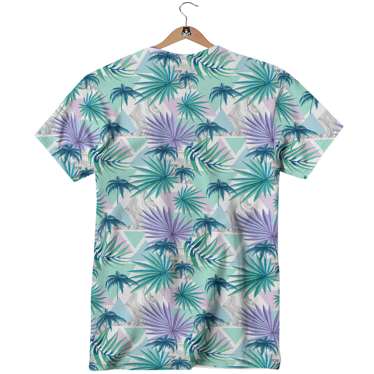 Tropical Leaf And Triangles Pastel Print Pattern T-Shirt-grizzshop