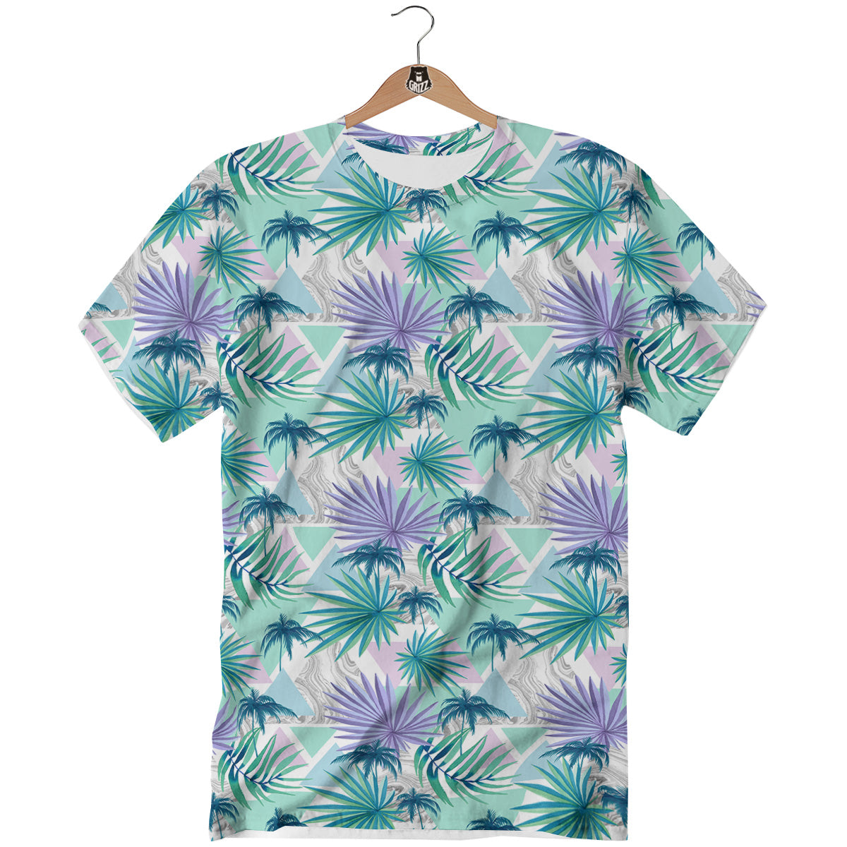 Tropical Leaf And Triangles Pastel Print Pattern T-Shirt-grizzshop