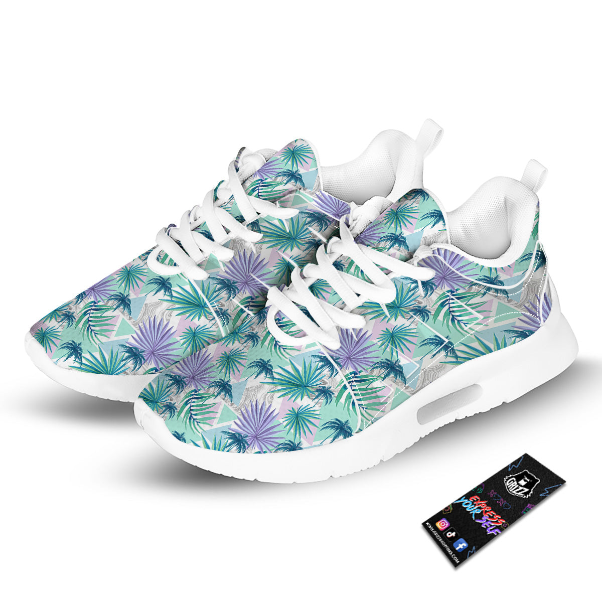 Tropical Leaf And Triangles Pastel Print Pattern Tennis Shoes-grizzshop