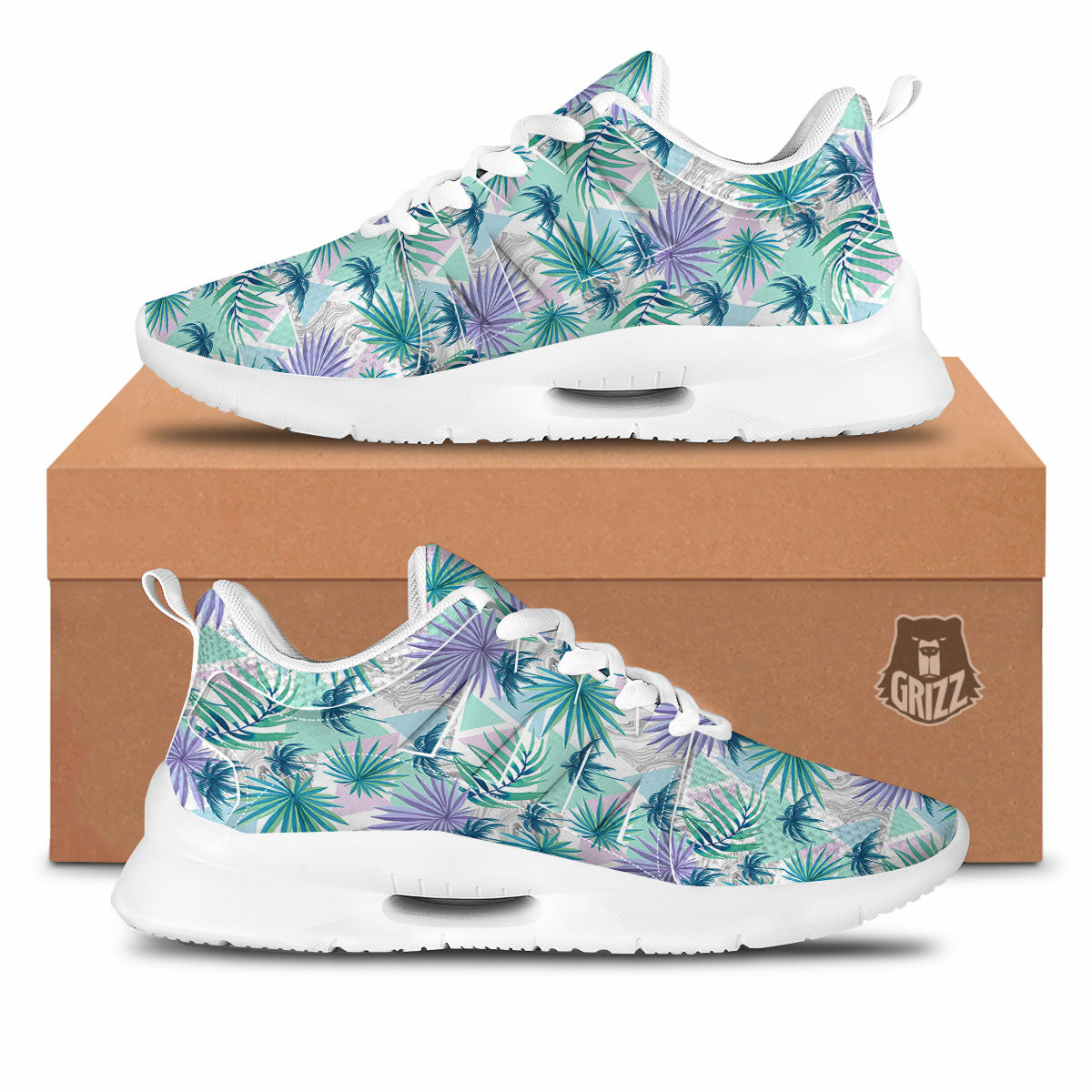 Tropical Leaf And Triangles Pastel Print Pattern Tennis Shoes-grizzshop