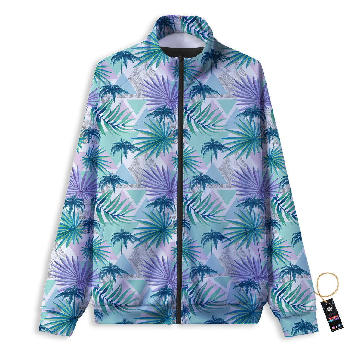 Tropical Leaf And Triangles Pastel Print Pattern Track Jacket-grizzshop