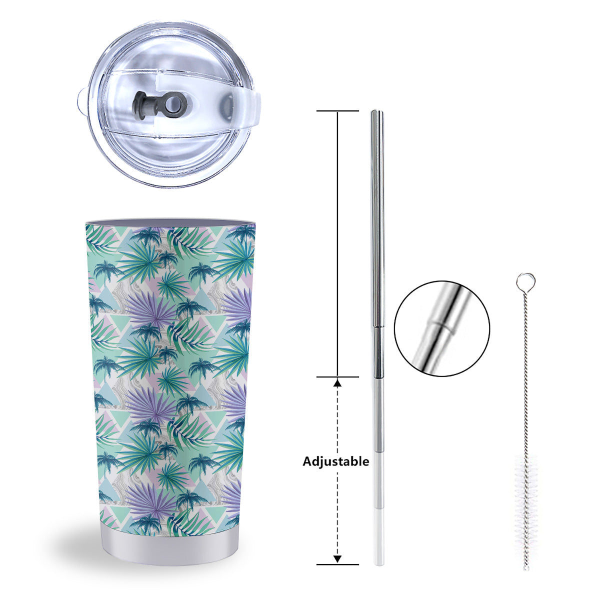 Tropical Leaf And Triangles Pastel Print Pattern Tumbler-grizzshop