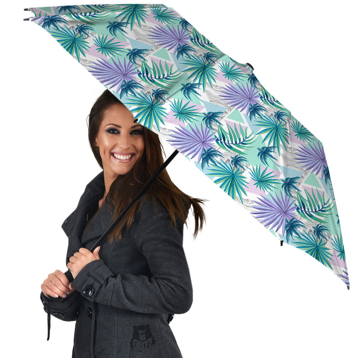 Tropical Leaf And Triangles Pastel Print Pattern Umbrella-grizzshop