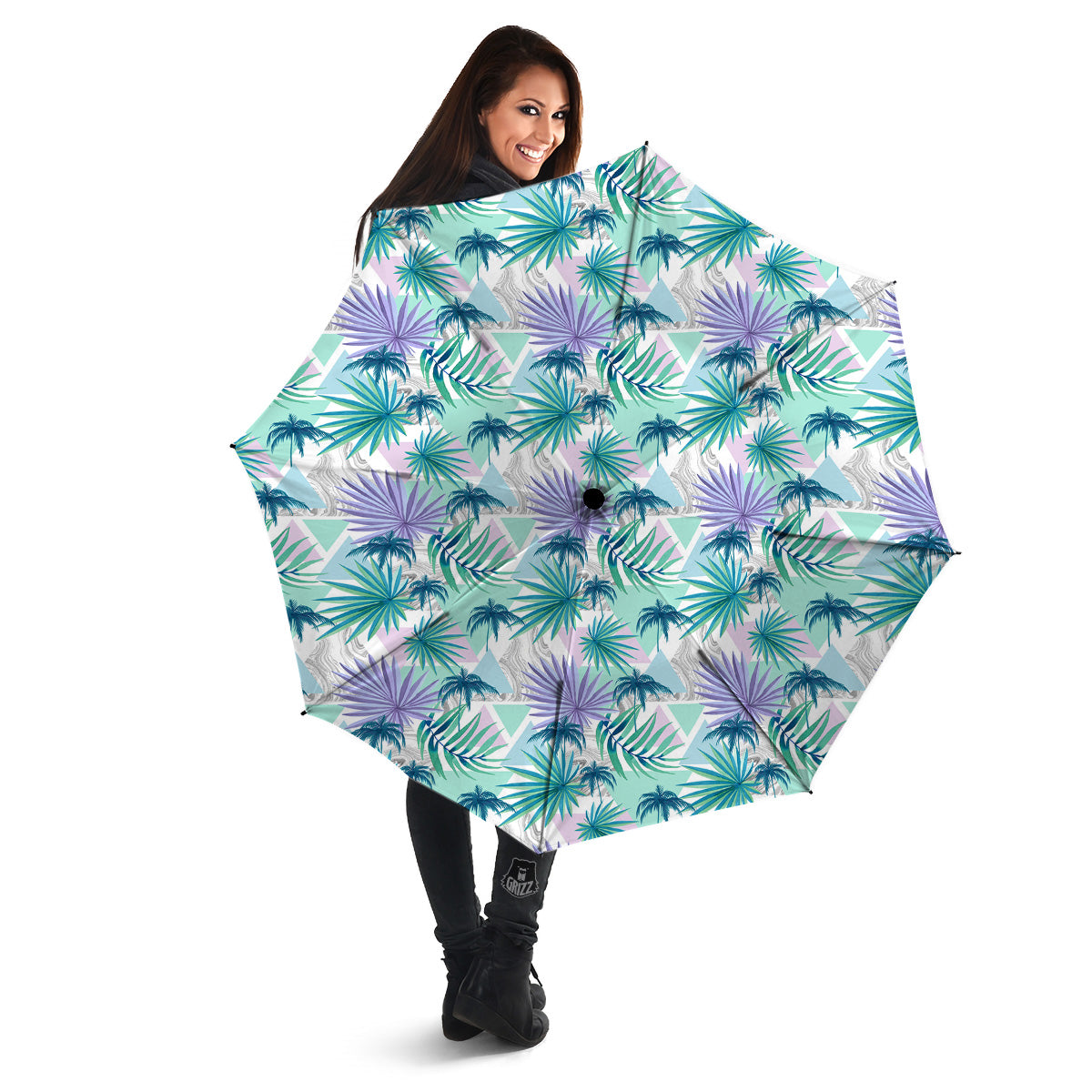 Tropical Leaf And Triangles Pastel Print Pattern Umbrella-grizzshop