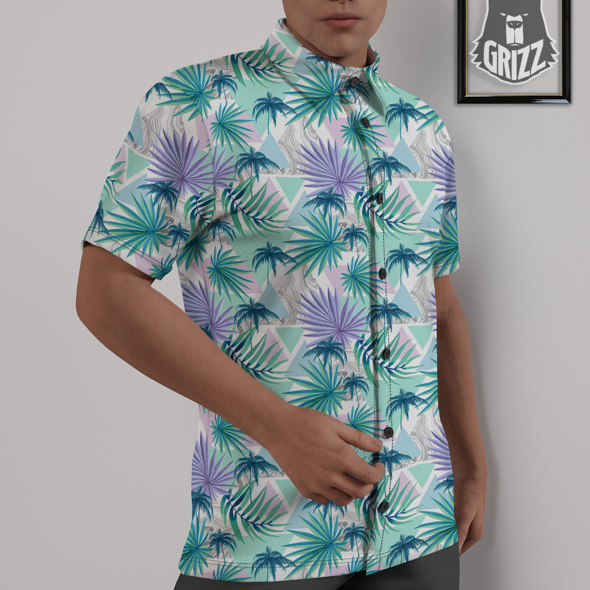 Tropical Leaf And Triangles Pastel Print Pattern Untucked Shirts-grizzshop