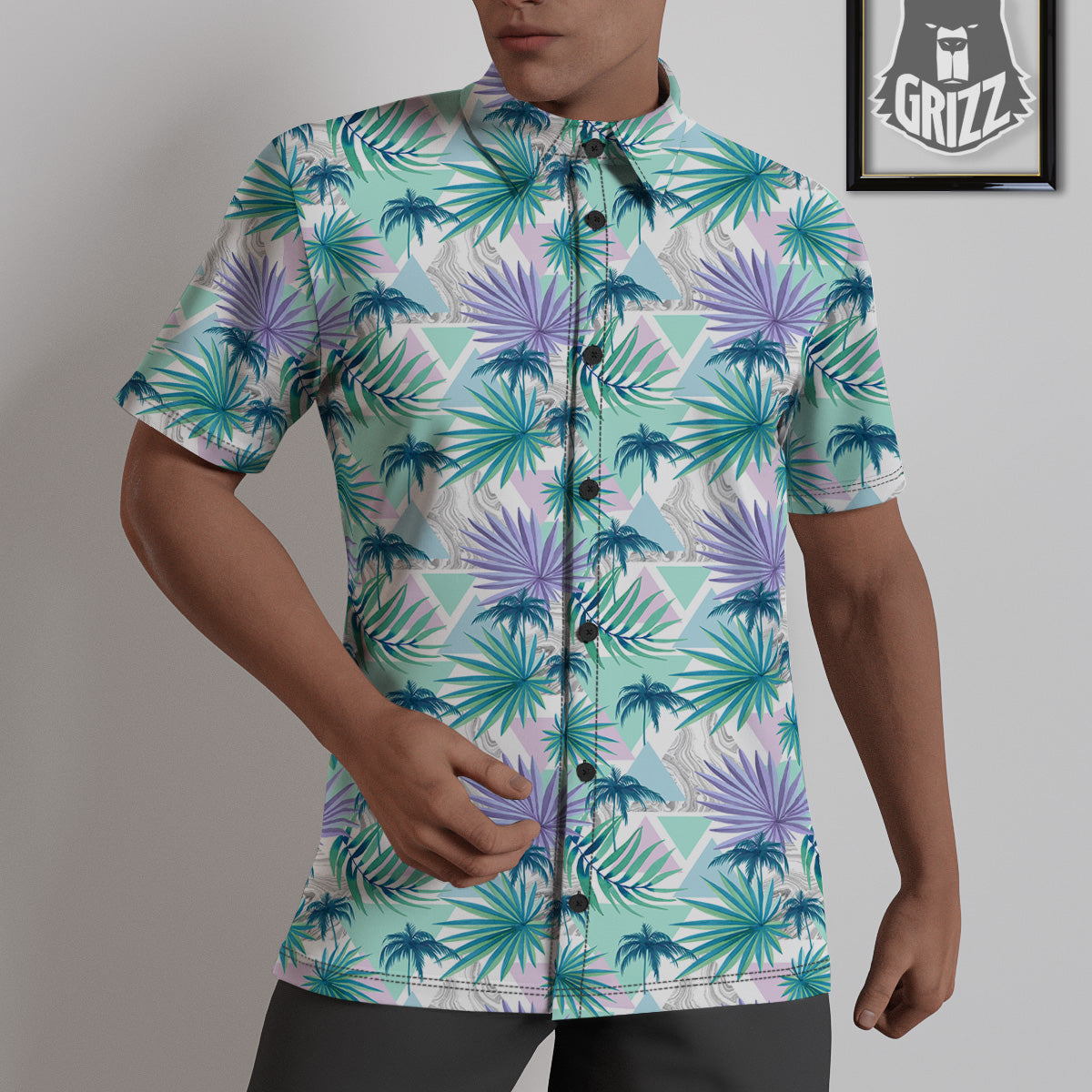 Tropical Leaf And Triangles Pastel Print Pattern Untucked Shirts-grizzshop