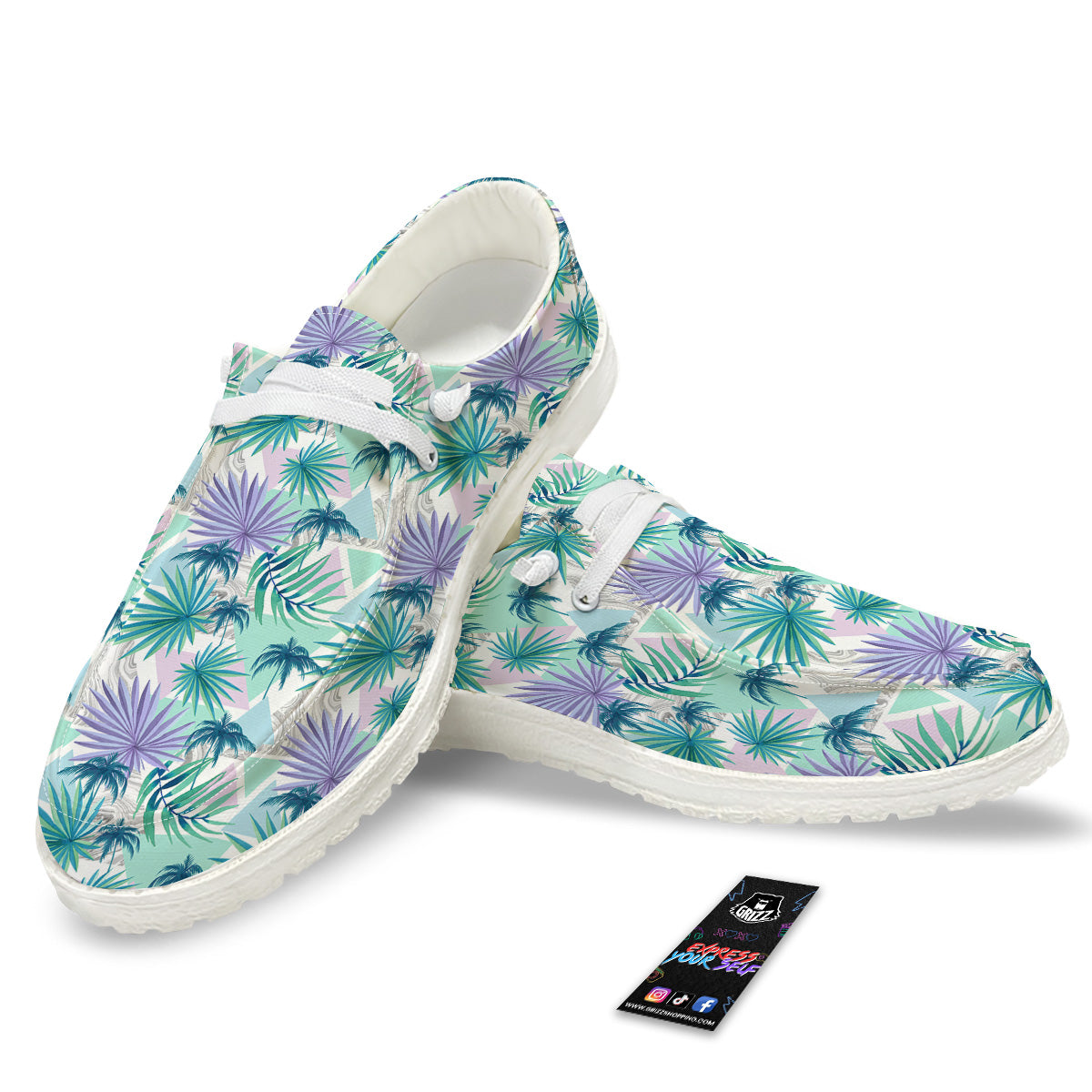 Tropical Leaf And Triangles Pastel Print Pattern White Loafers-grizzshop