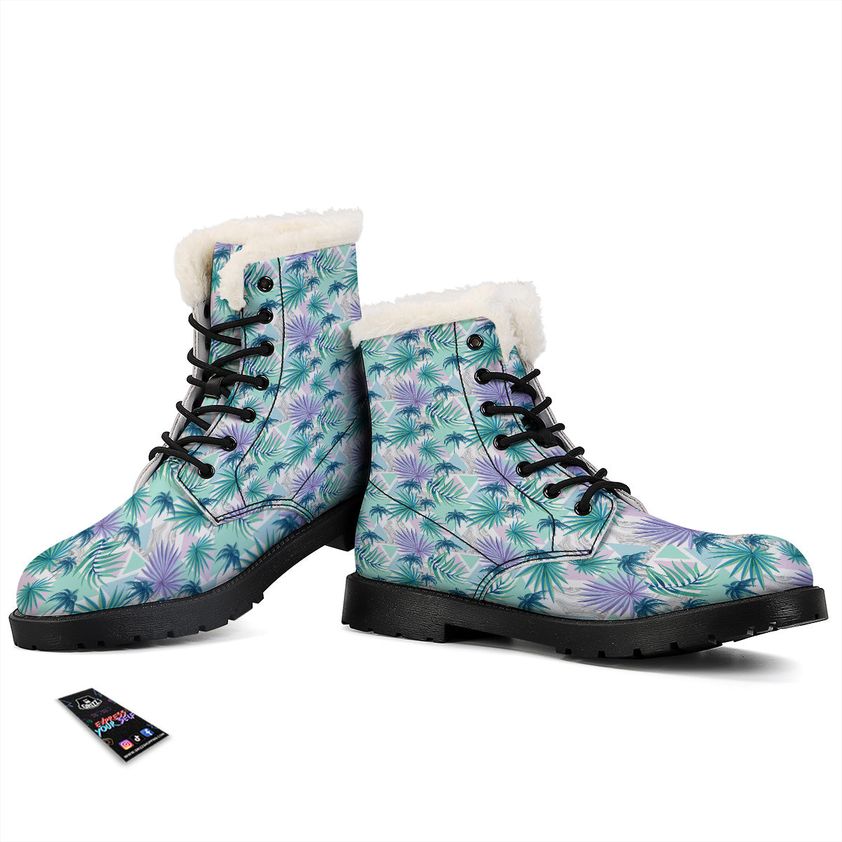 Tropical Leaf And Triangles Pastel Print Pattern Winter Boots-grizzshop