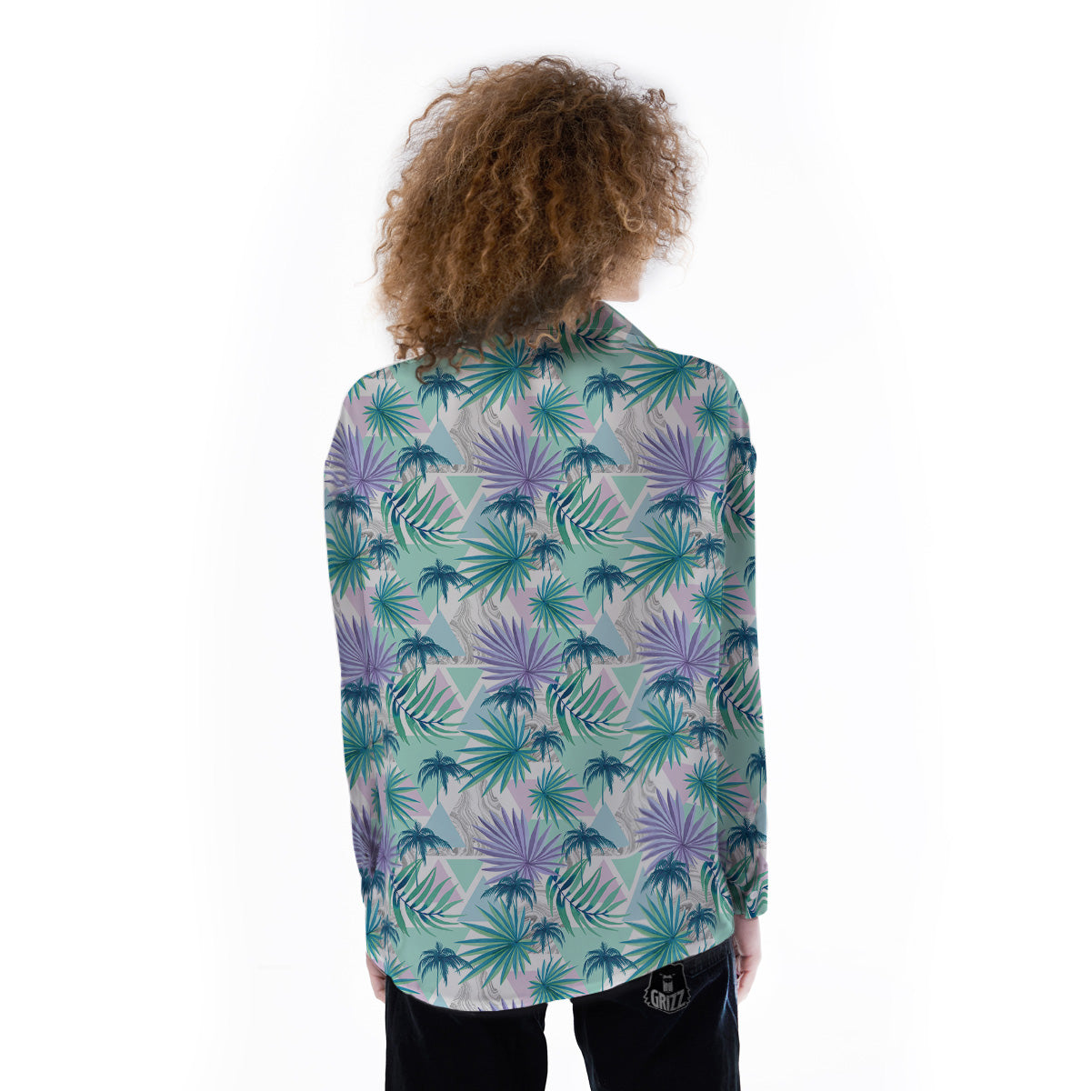 Tropical Leaf And Triangles Pastel Print Pattern Women's Long Sleeve Shirts-grizzshop