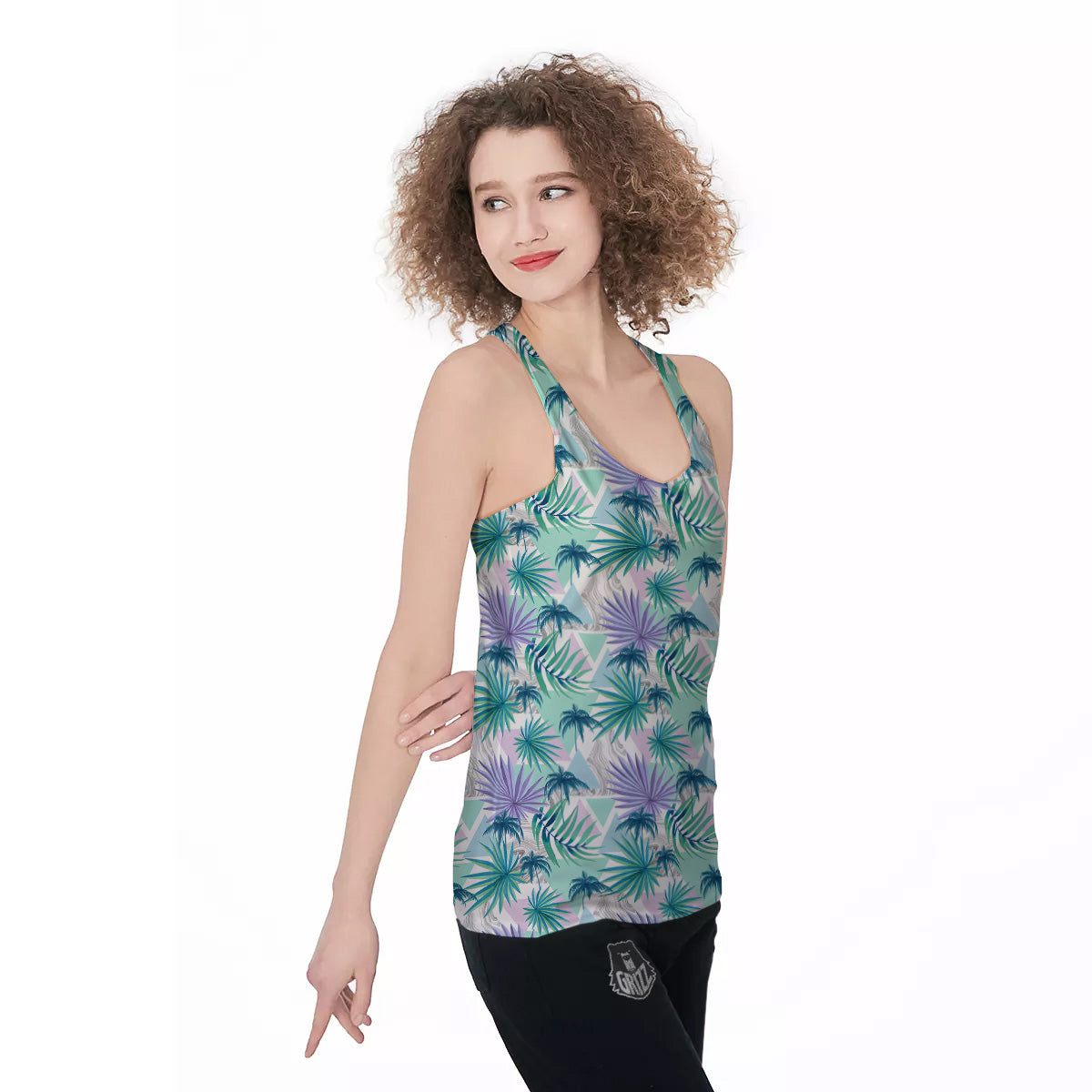 Tropical Leaf And Triangles Pastel Print Pattern Women's Racerback Tank Top-grizzshop