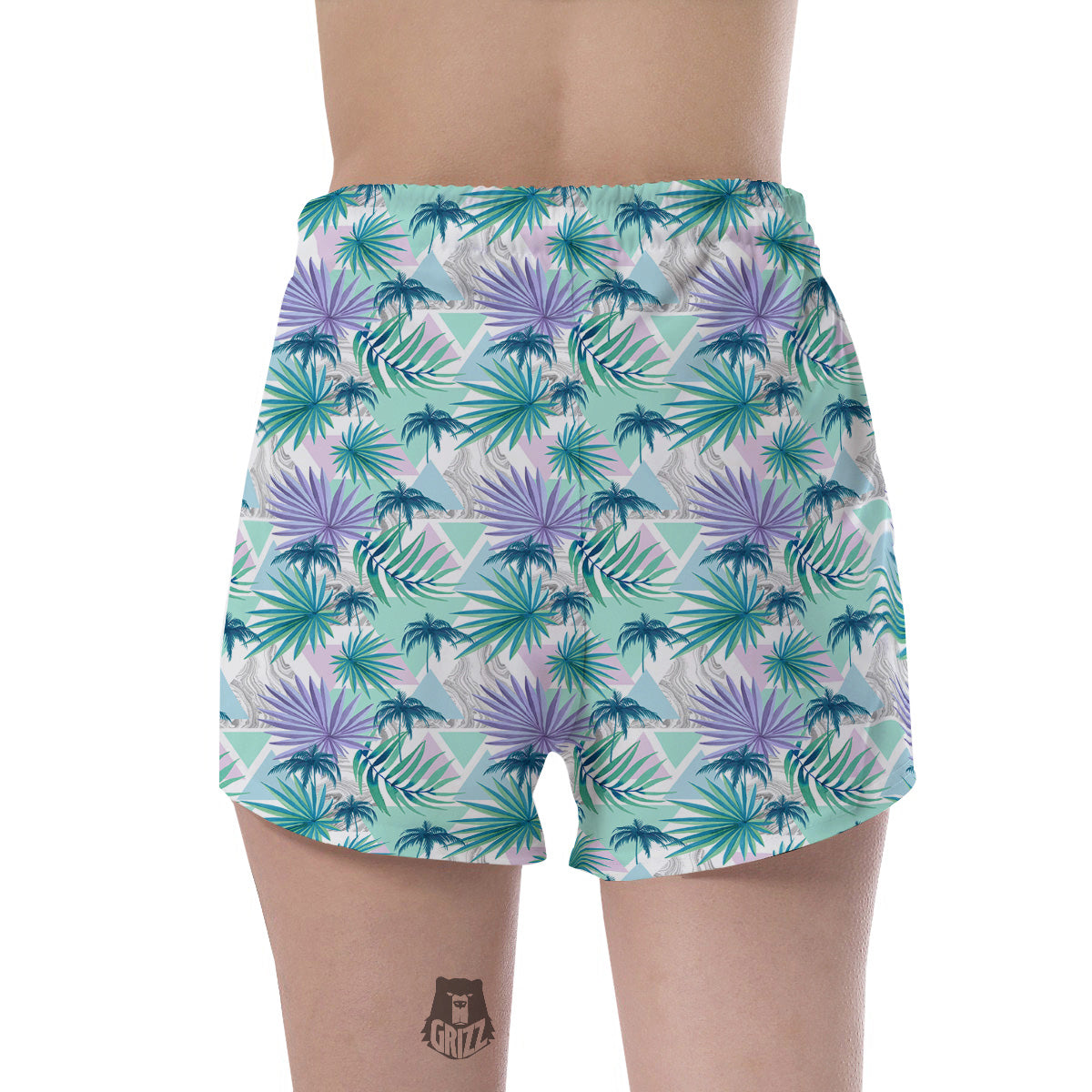 Tropical Leaf And Triangles Pastel Print Pattern Women's Shorts-grizzshop