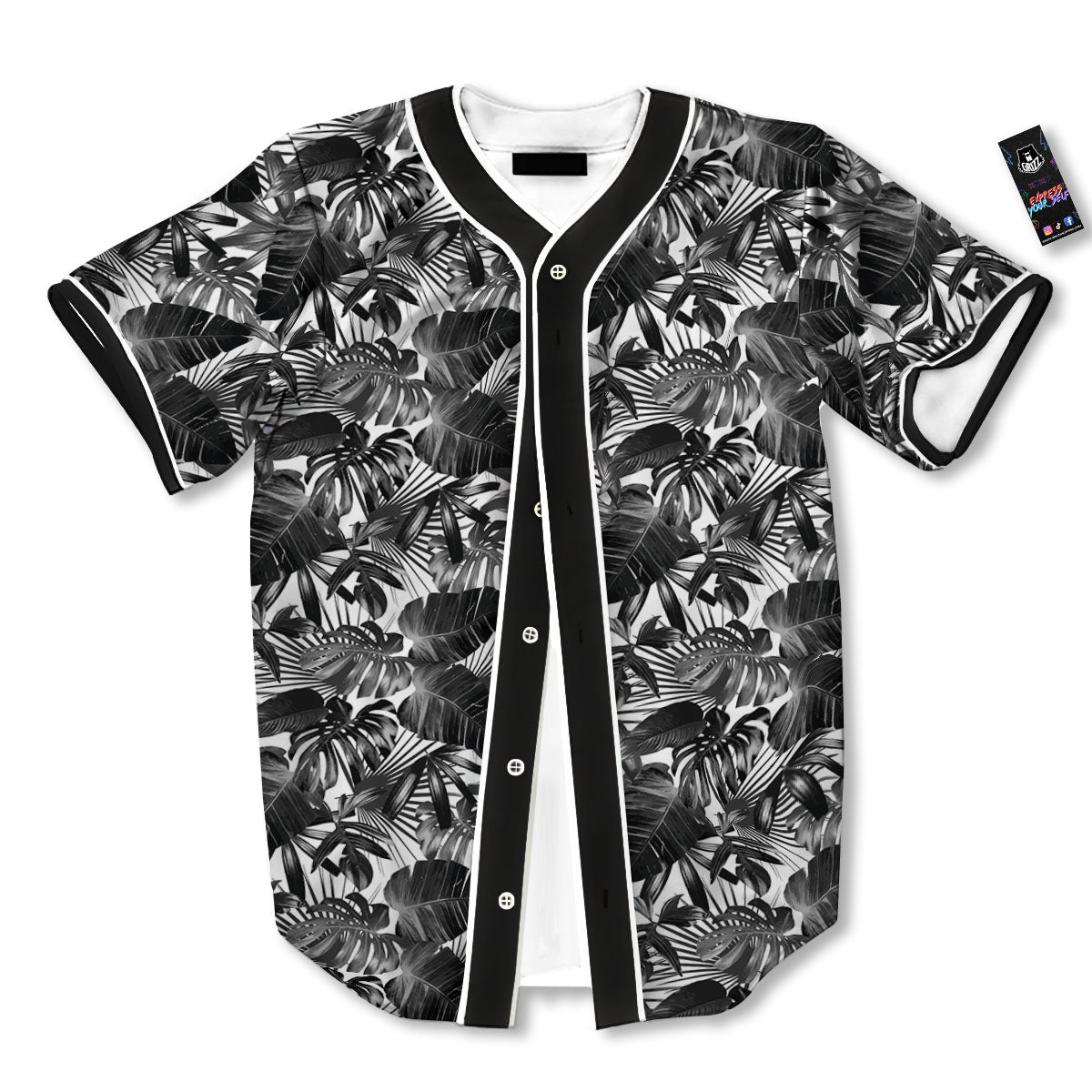 Tropical Leaf Black White Print Pattern Baseball Jersey-grizzshop