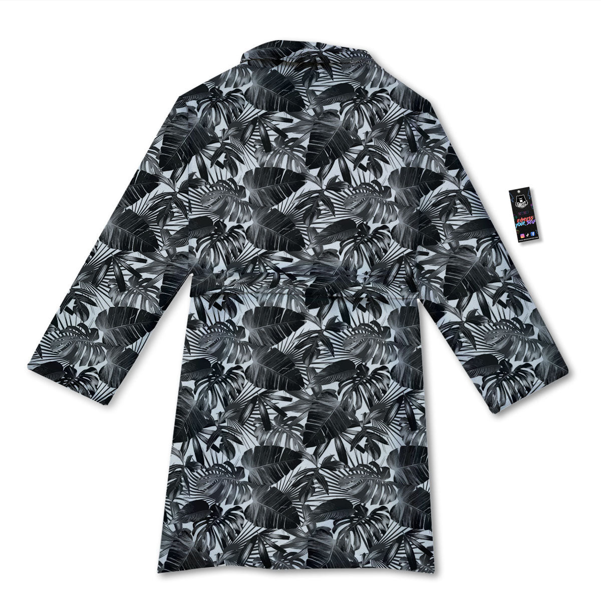 Tropical Leaf Black White Print Pattern Bathrobe-grizzshop