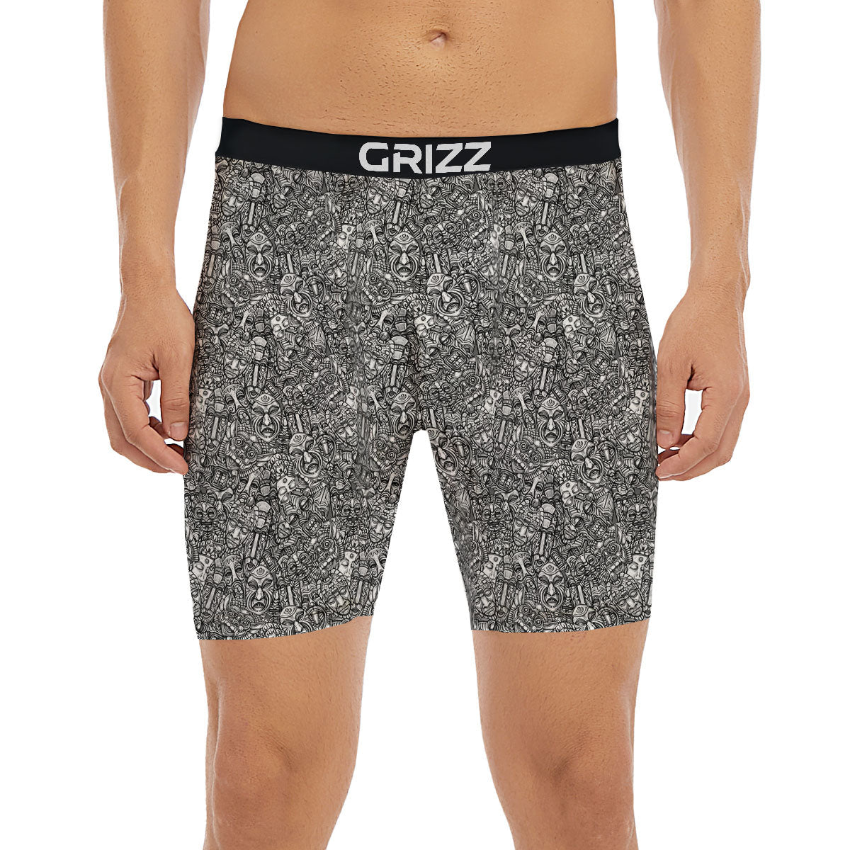 Tropical Leaf Black White Print Pattern Boxer Briefs-grizzshop