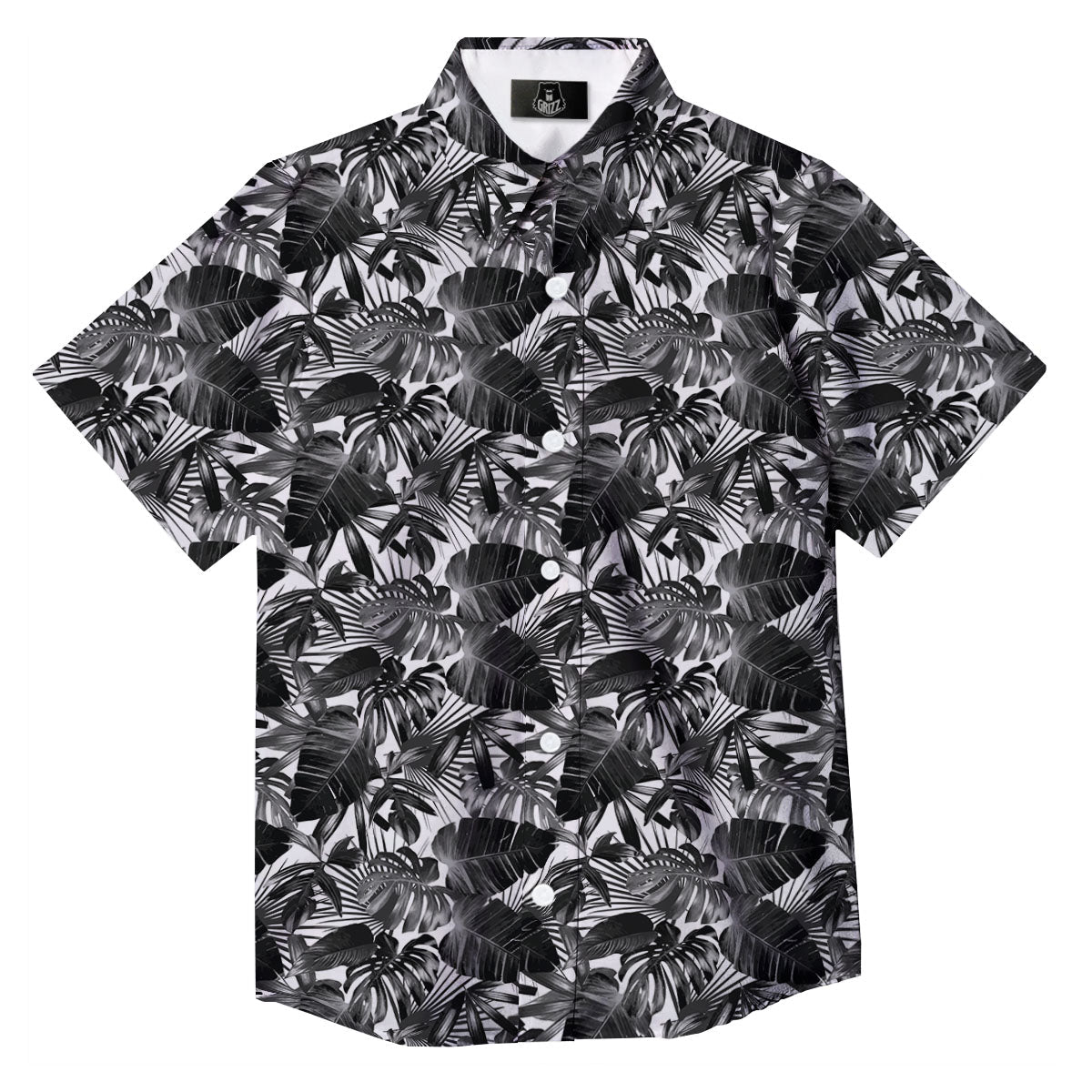 Tropical Leaf Black White Print Pattern Button Up Shirt-grizzshop