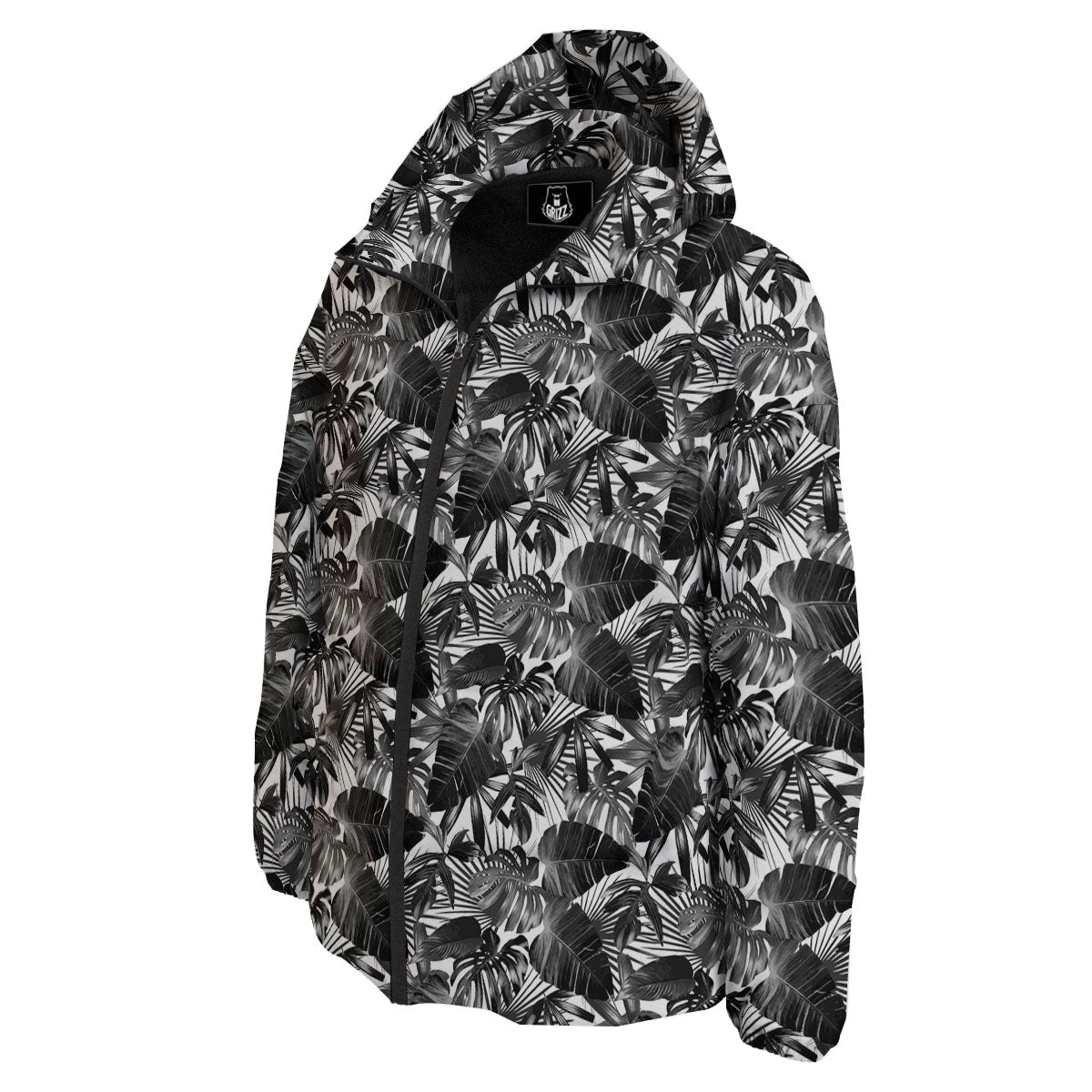 Tropical Leaf Black White Print Pattern Down Jacket-grizzshop