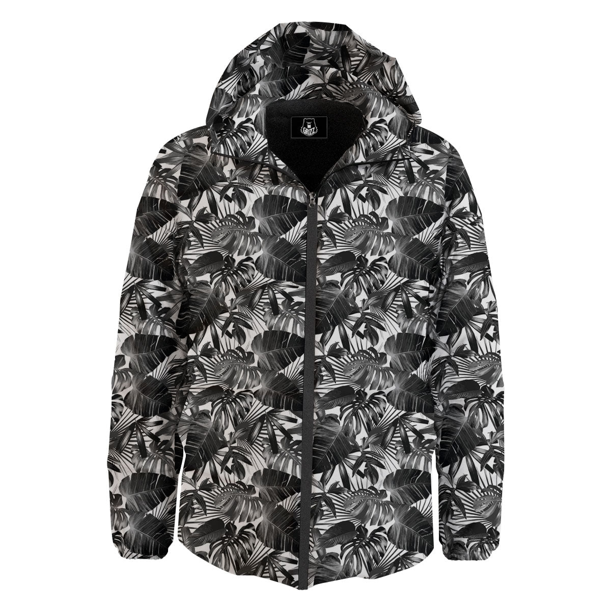 Tropical Leaf Black White Print Pattern Down Jacket-grizzshop