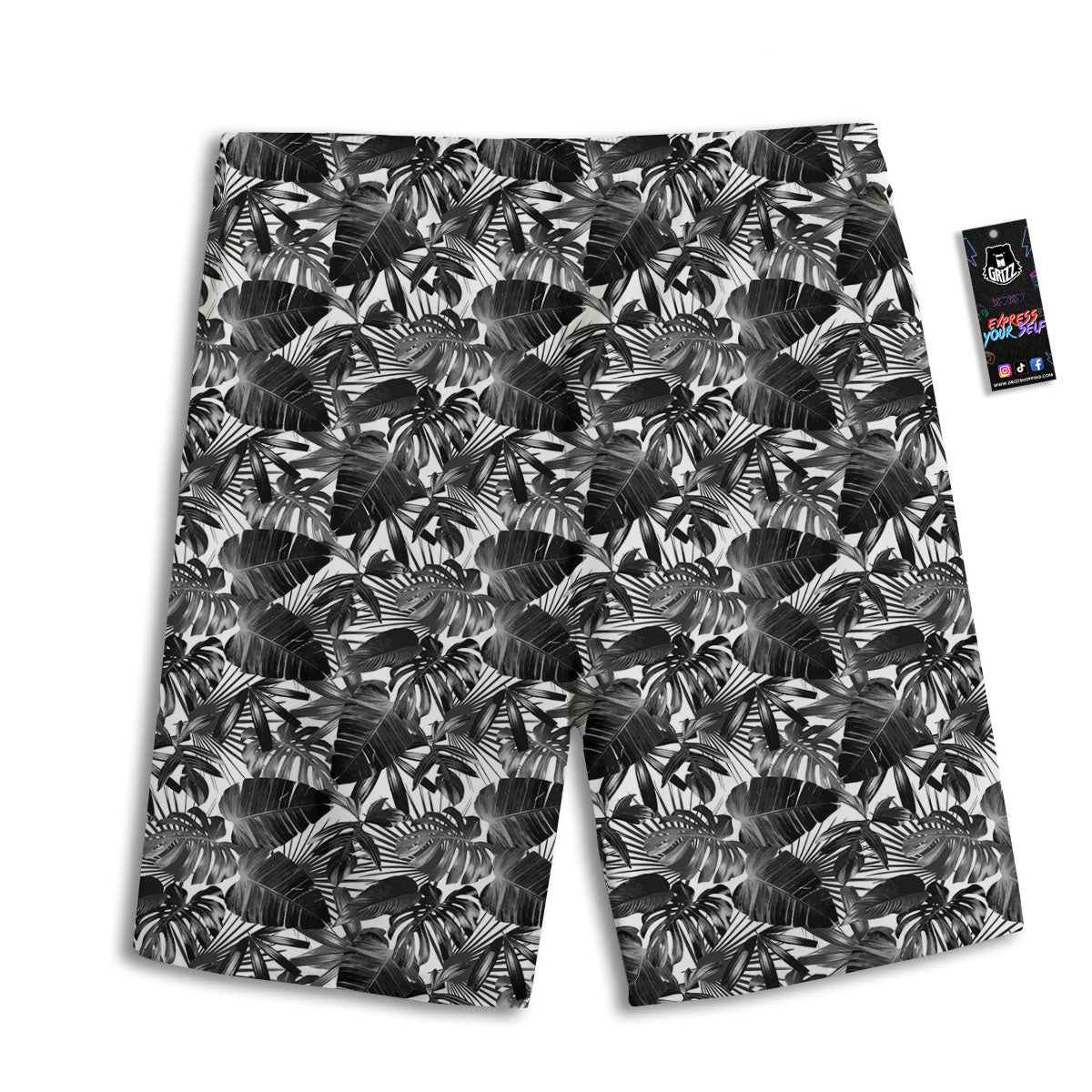 Tropical Leaf Black White Print Pattern Men's Athletic Shorts