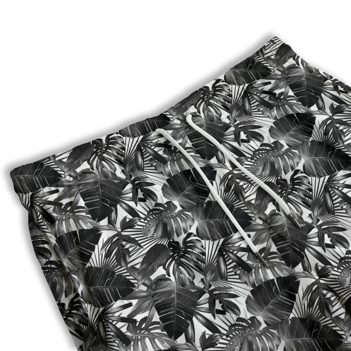 Tropical Leaf Black White Print Pattern Men's Athletic Shorts