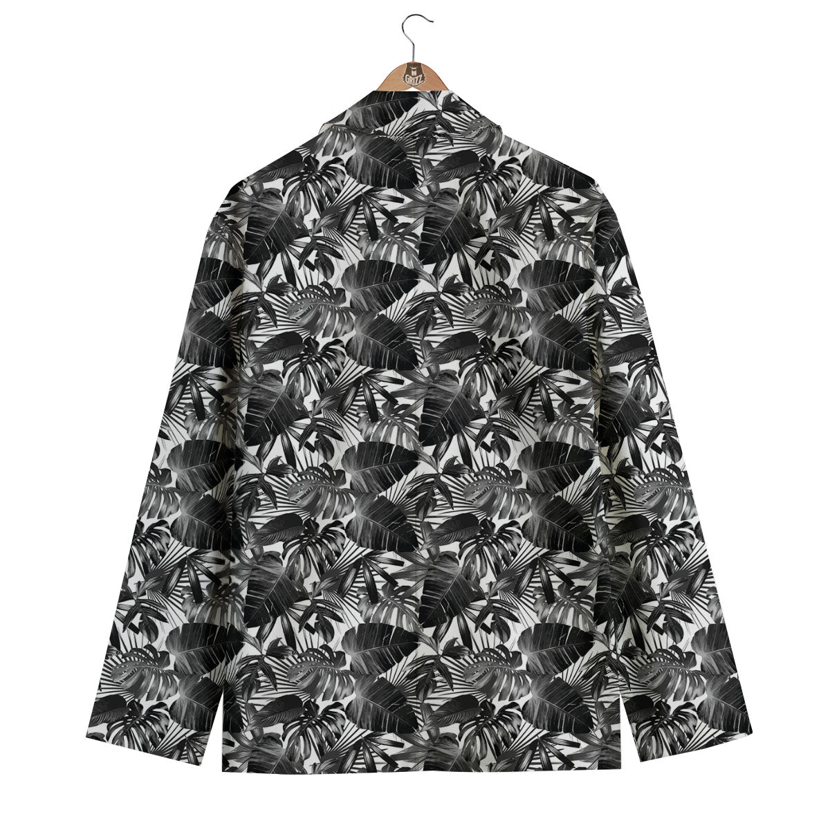 Tropical Leaf Black White Print Pattern Men's Blazer-grizzshop