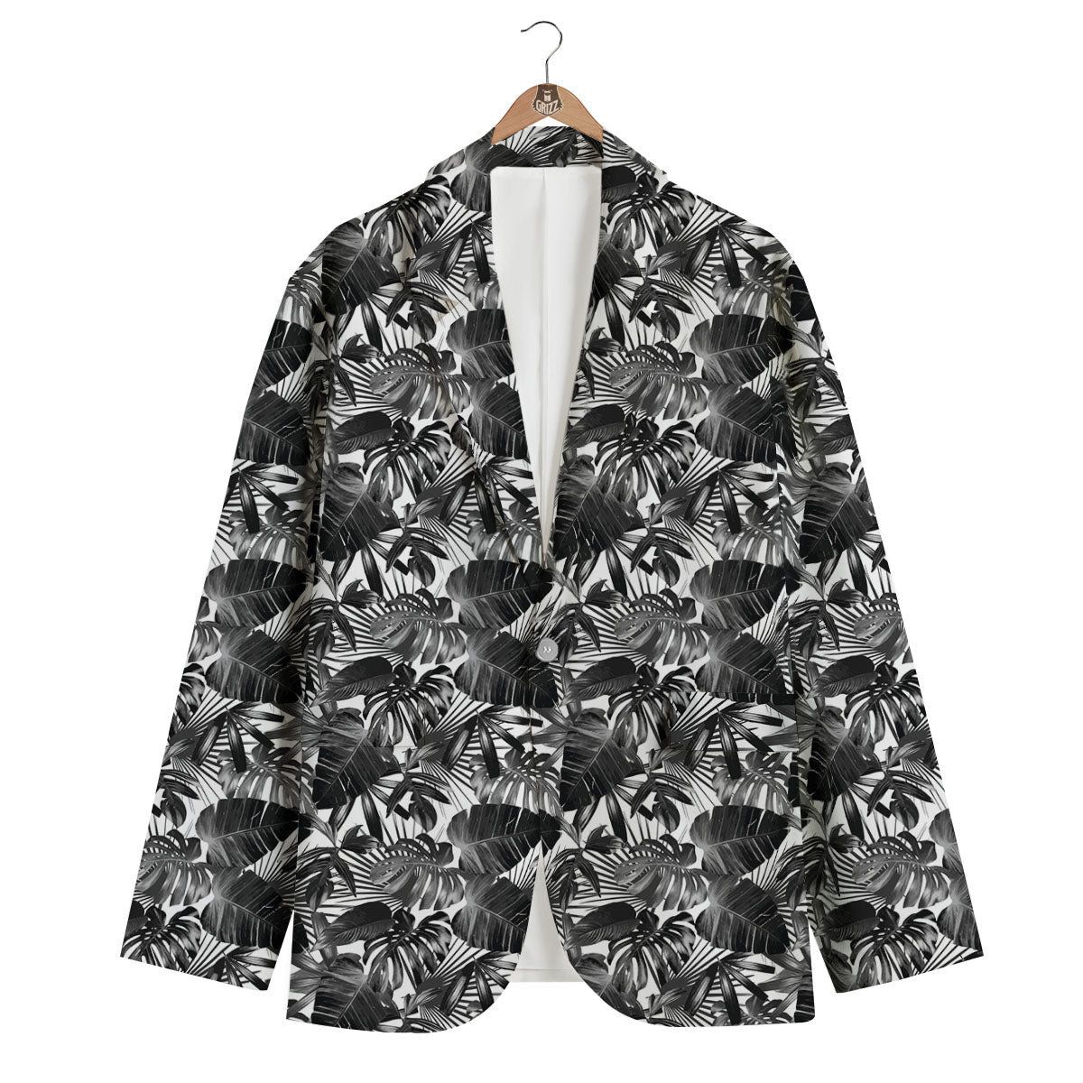 Tropical Leaf Black White Print Pattern Men's Blazer-grizzshop