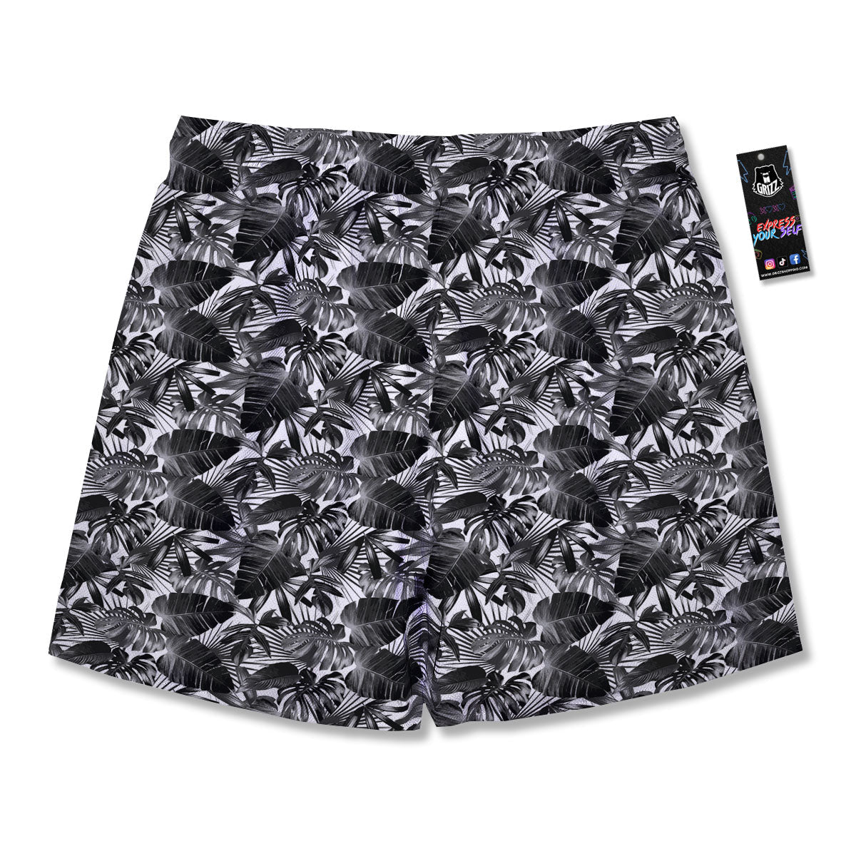 Tropical Leaf Black White Print Pattern Men's Running Shorts-grizzshop