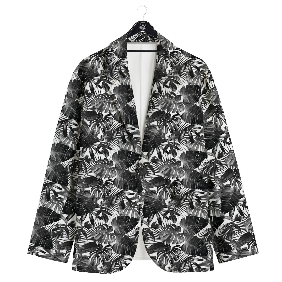 Tropical Leaf Black White Print Pattern Men's Sport Coat-grizzshop