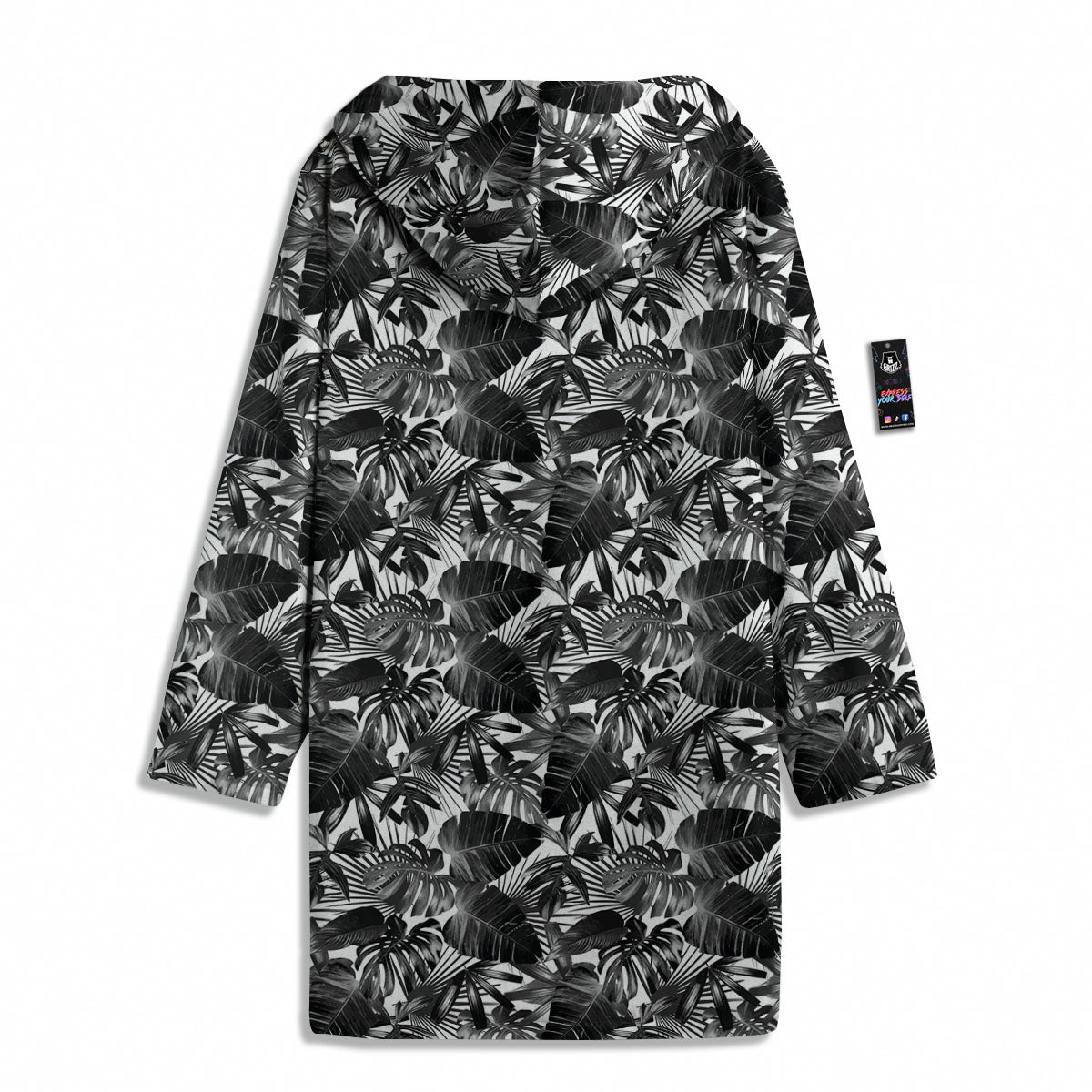 Tropical Leaf Black White Print Pattern Men's Windbreaker Jacket