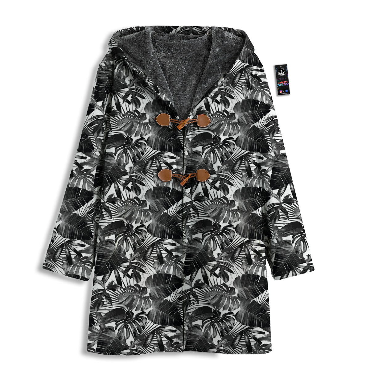 Tropical Leaf Black White Print Pattern Men's Windbreaker Jacket