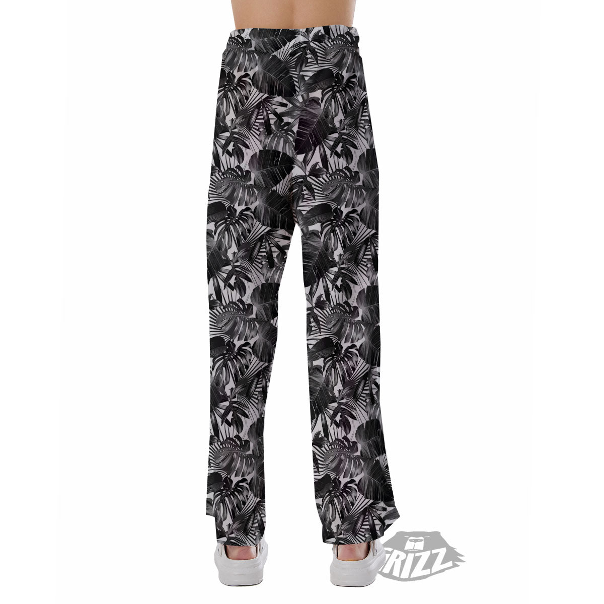 Tropical Leaf Black White Print Pattern Pajama Pants-grizzshop